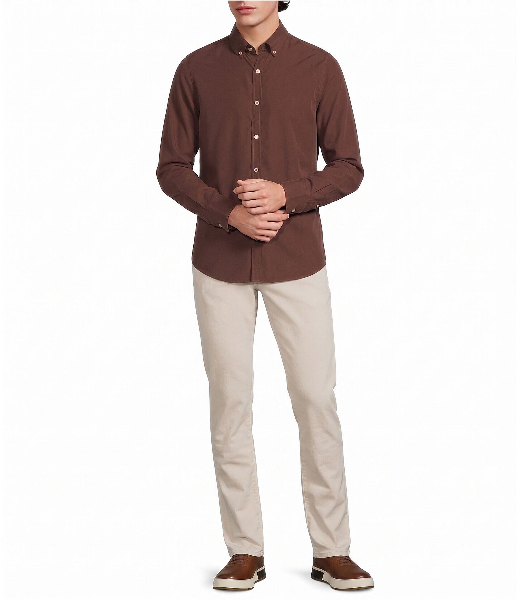 Murano Weekend Edit Slim Fit Solid Long Sleeve Woven Shirt