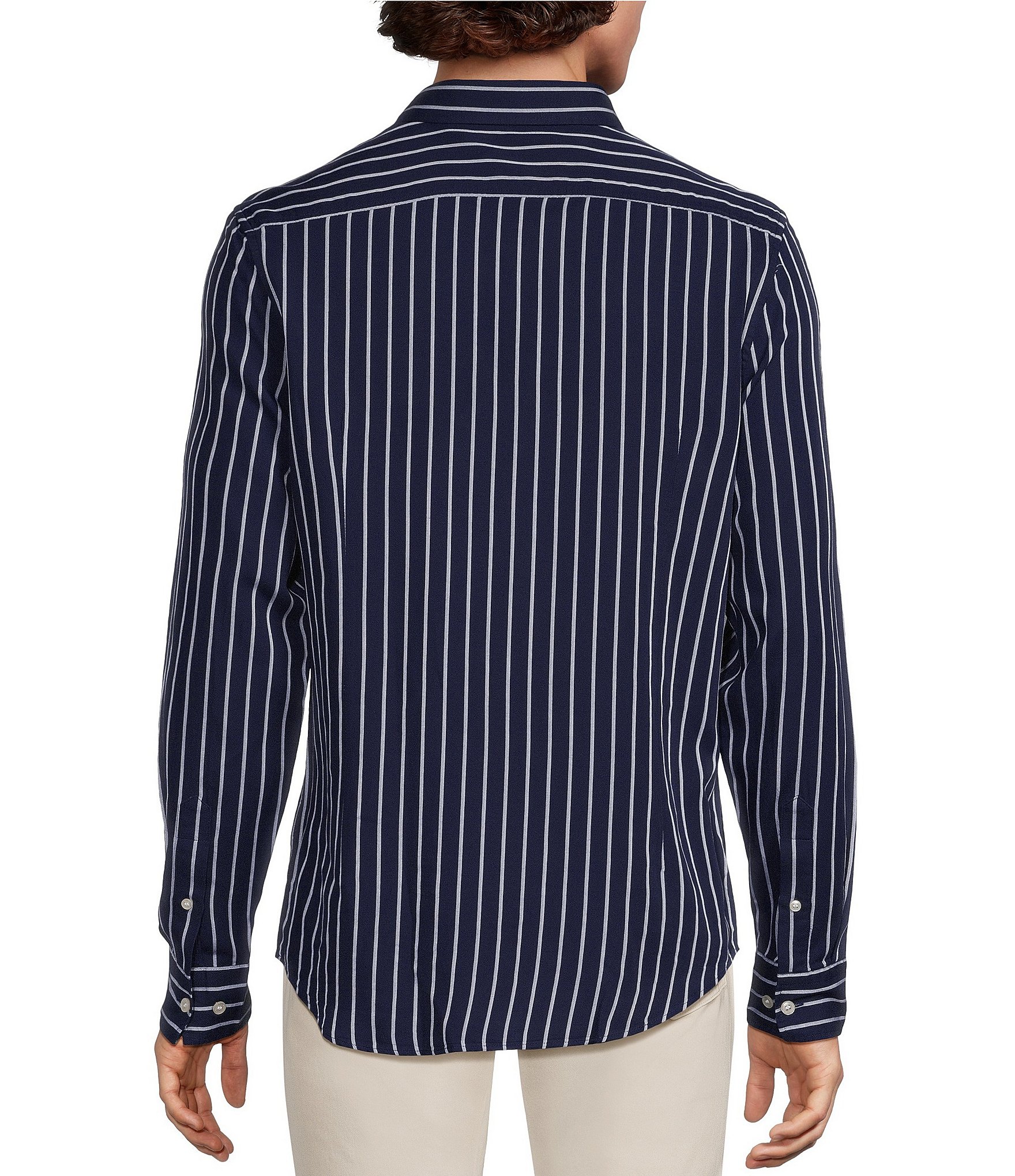 Murano Weekend Edit Slim Fit Stripe Long Sleeve Woven Shirt