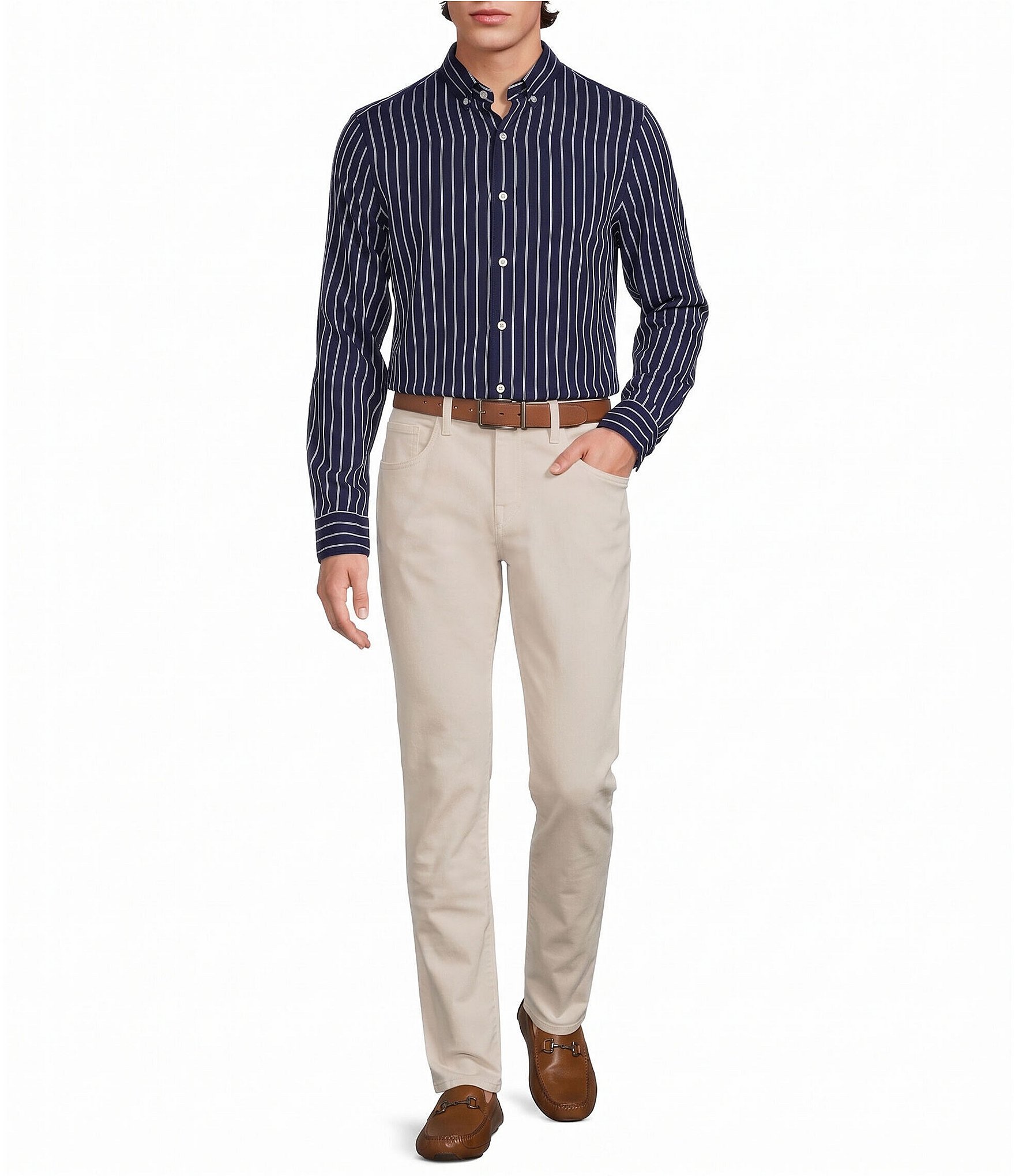 Murano Weekend Edit Slim Fit Stripe Long Sleeve Woven Shirt