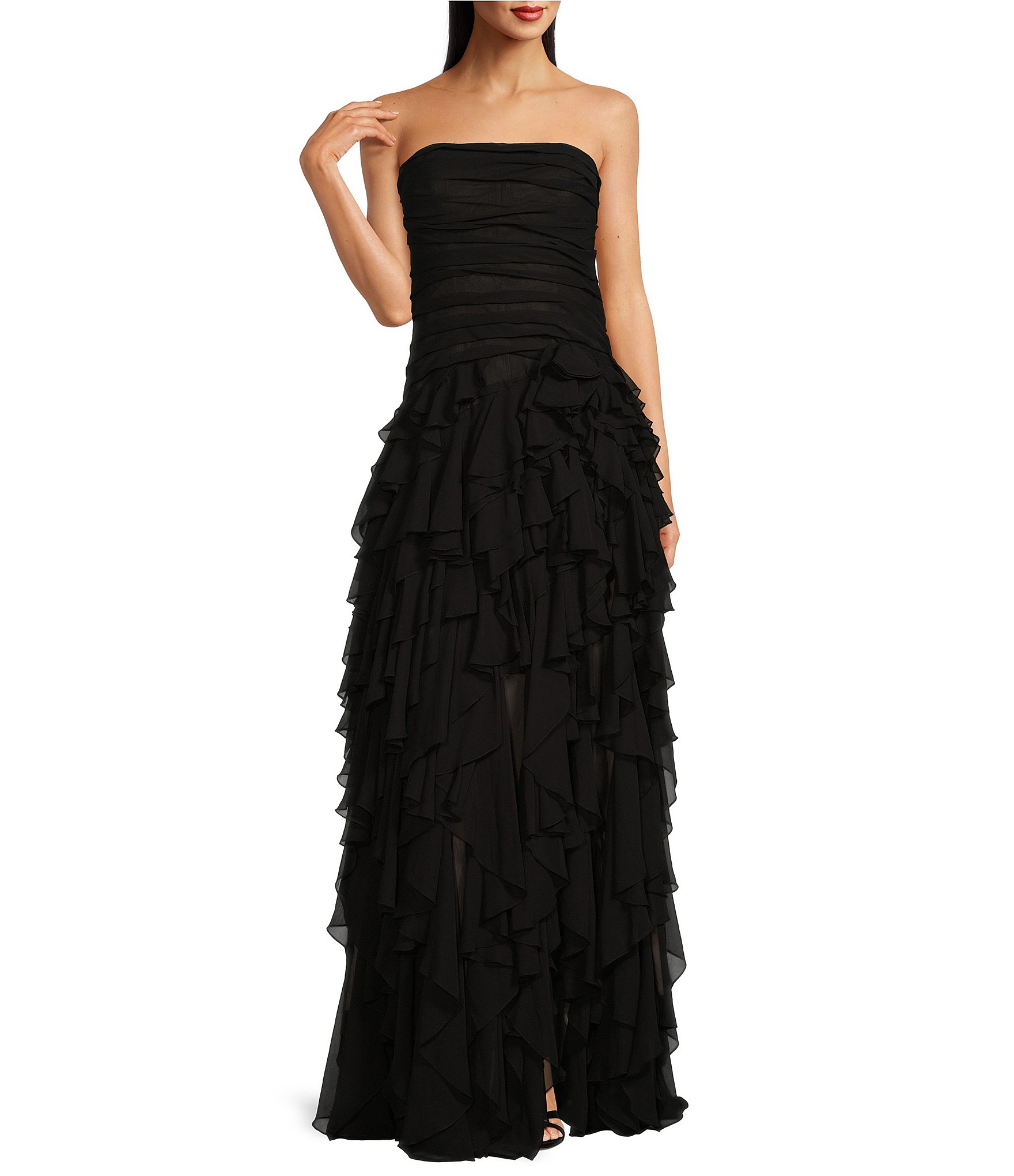 Muse by Marchesa Dahlia Chiffon Ruched Cascading Ruffle Strapless A ...