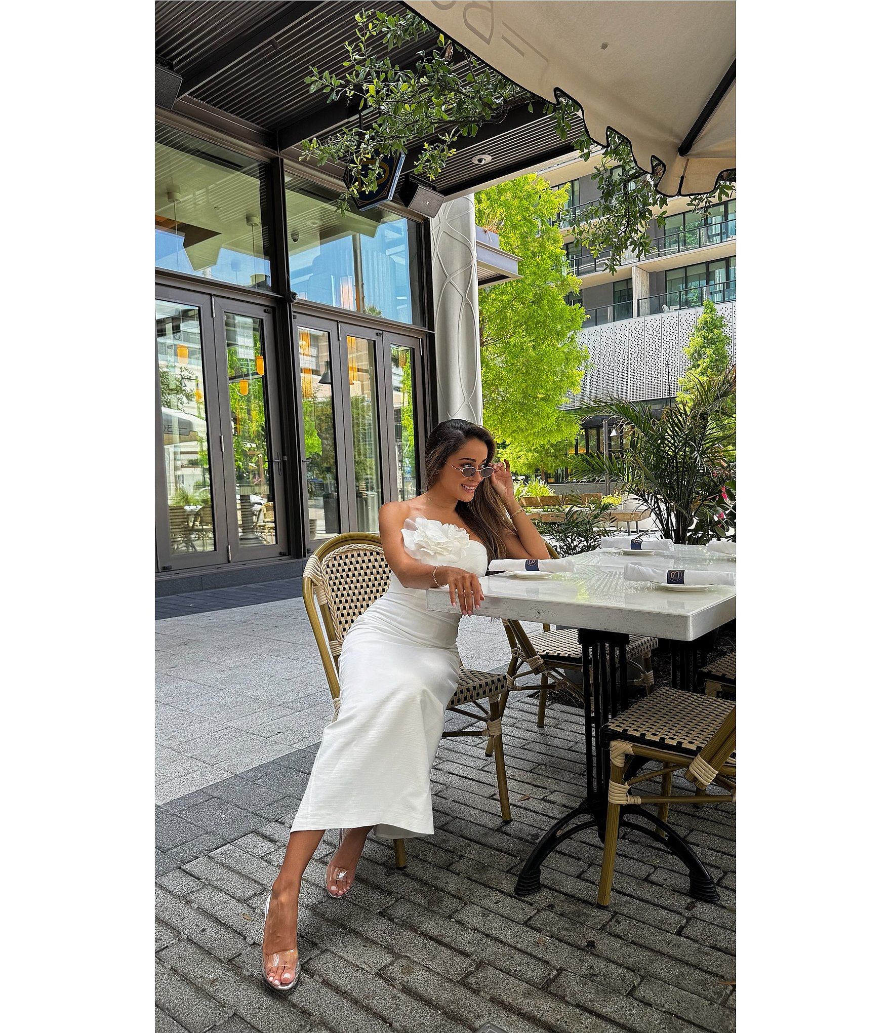 Muse by Marchesa Elowen Strapless Applique Pencil Linen Blend Dress