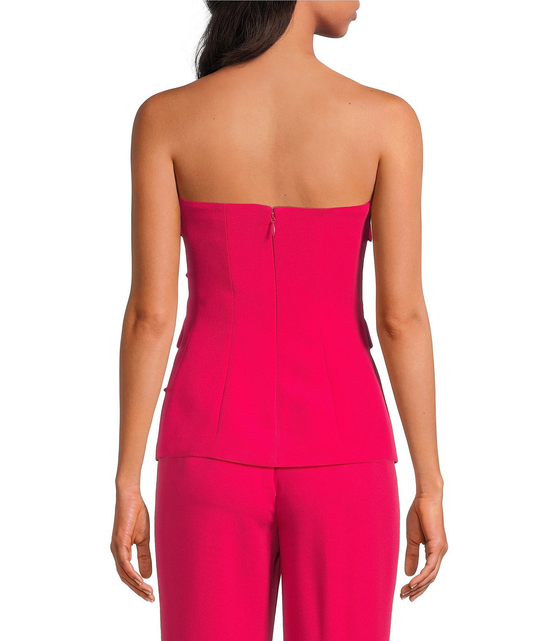 Muse by Marchesa Flora Stretch Crepe Applique Strapless Button-Up Vest