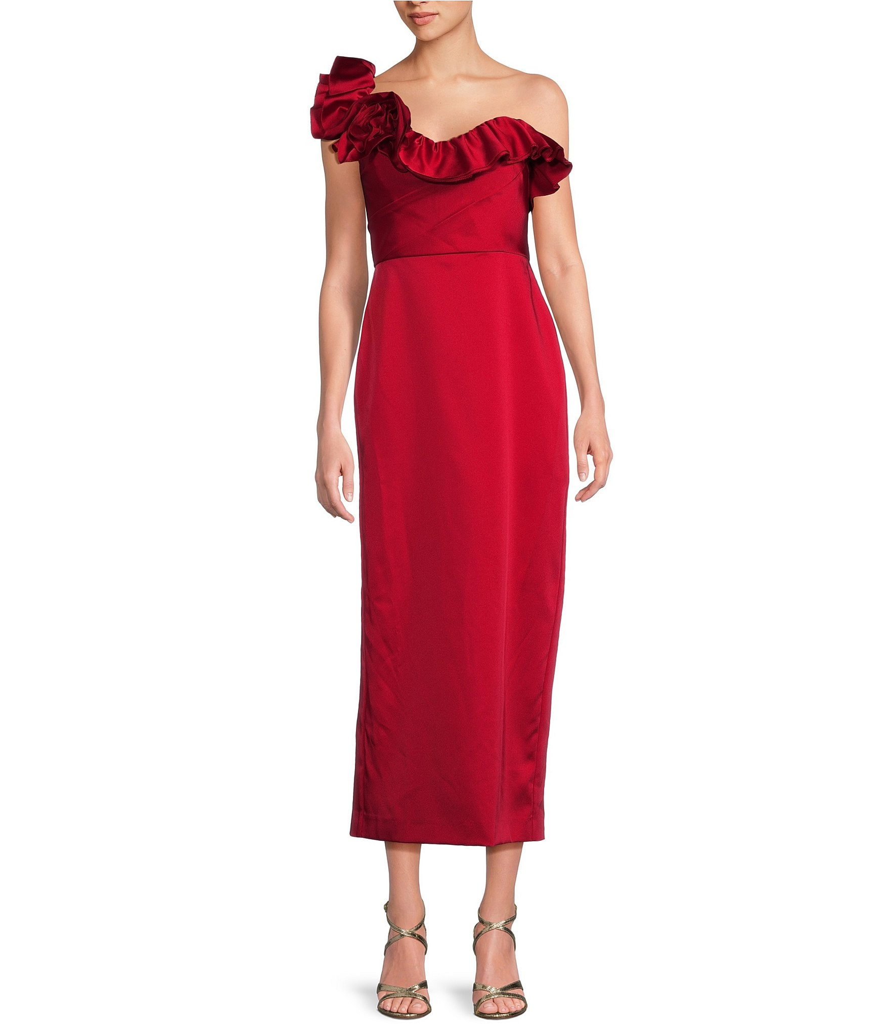 Muse by Marchesa Holly Satin 3D Floral Carnation Ruched