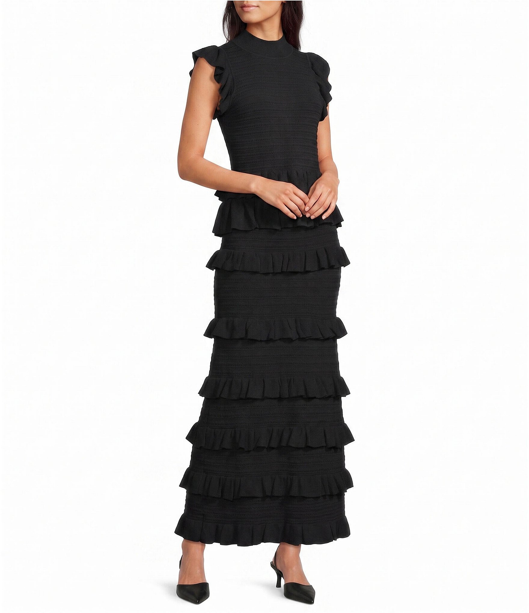 Muse by Marchesa Pointelle Ruffle Mock Neck Coordinating Blouse