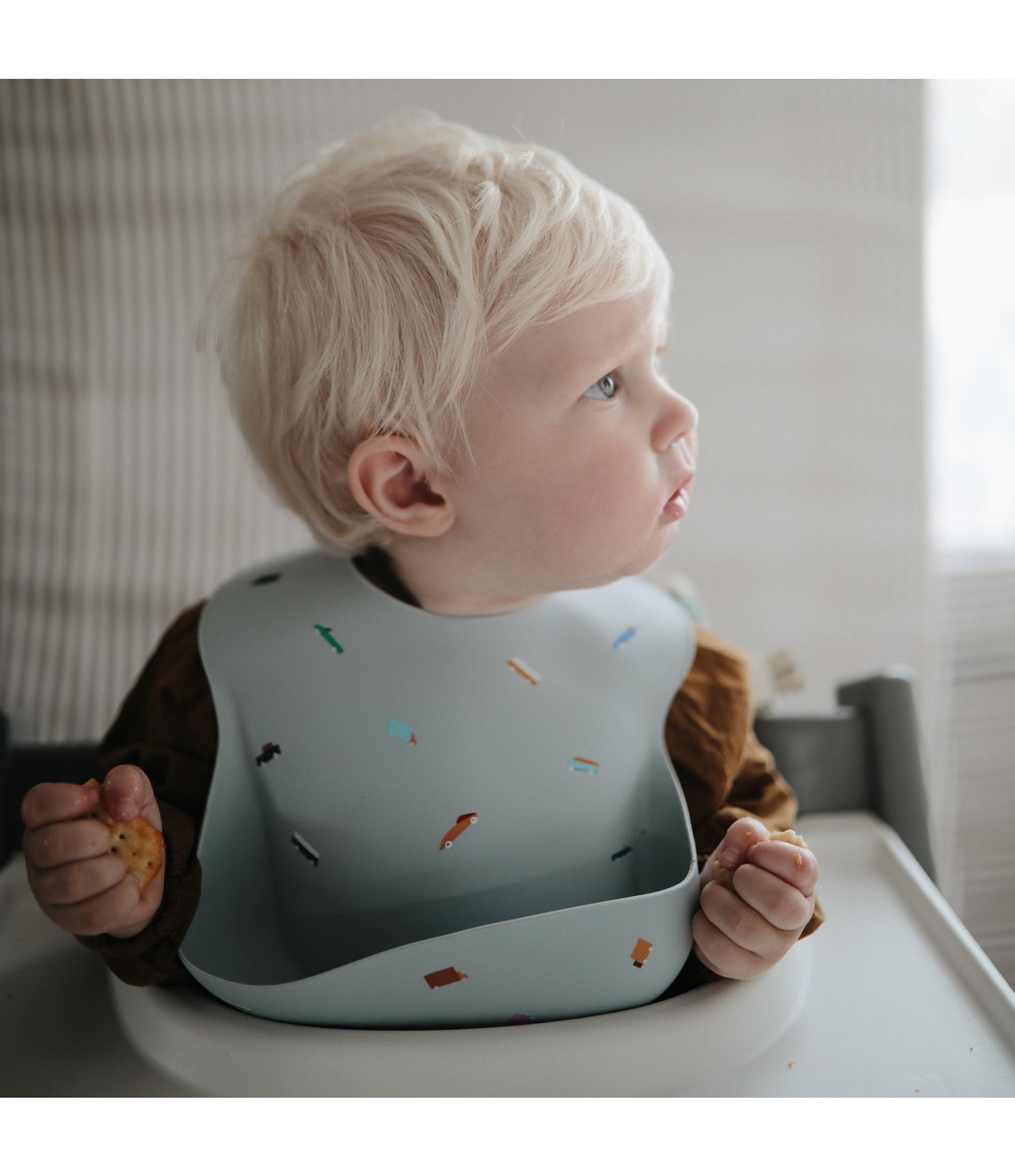 Mushie Retro Car Print Silicone Baby Bib