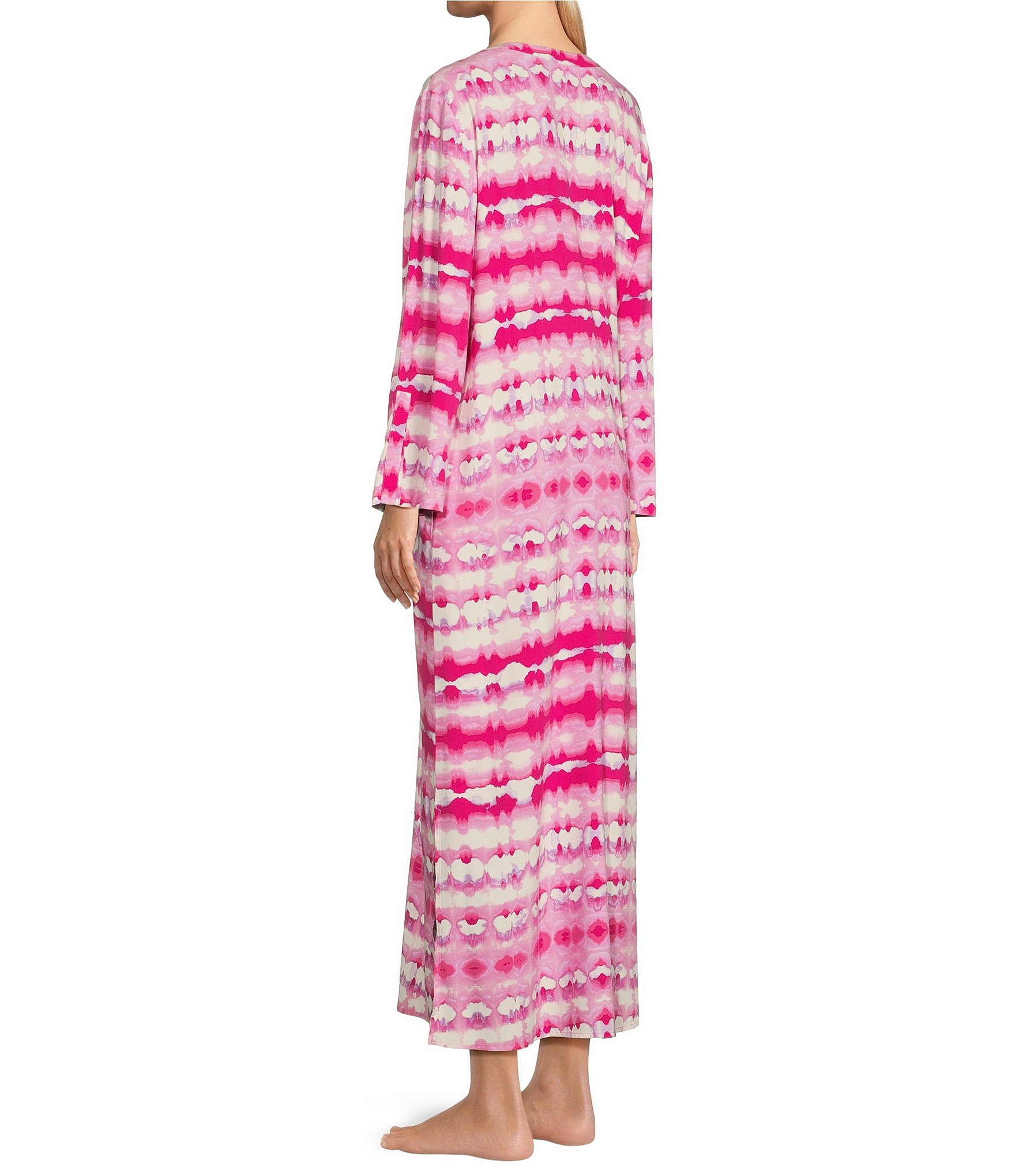 N By Natori 3/4 Sleeve V-Neck Printed Crinkle Caftan