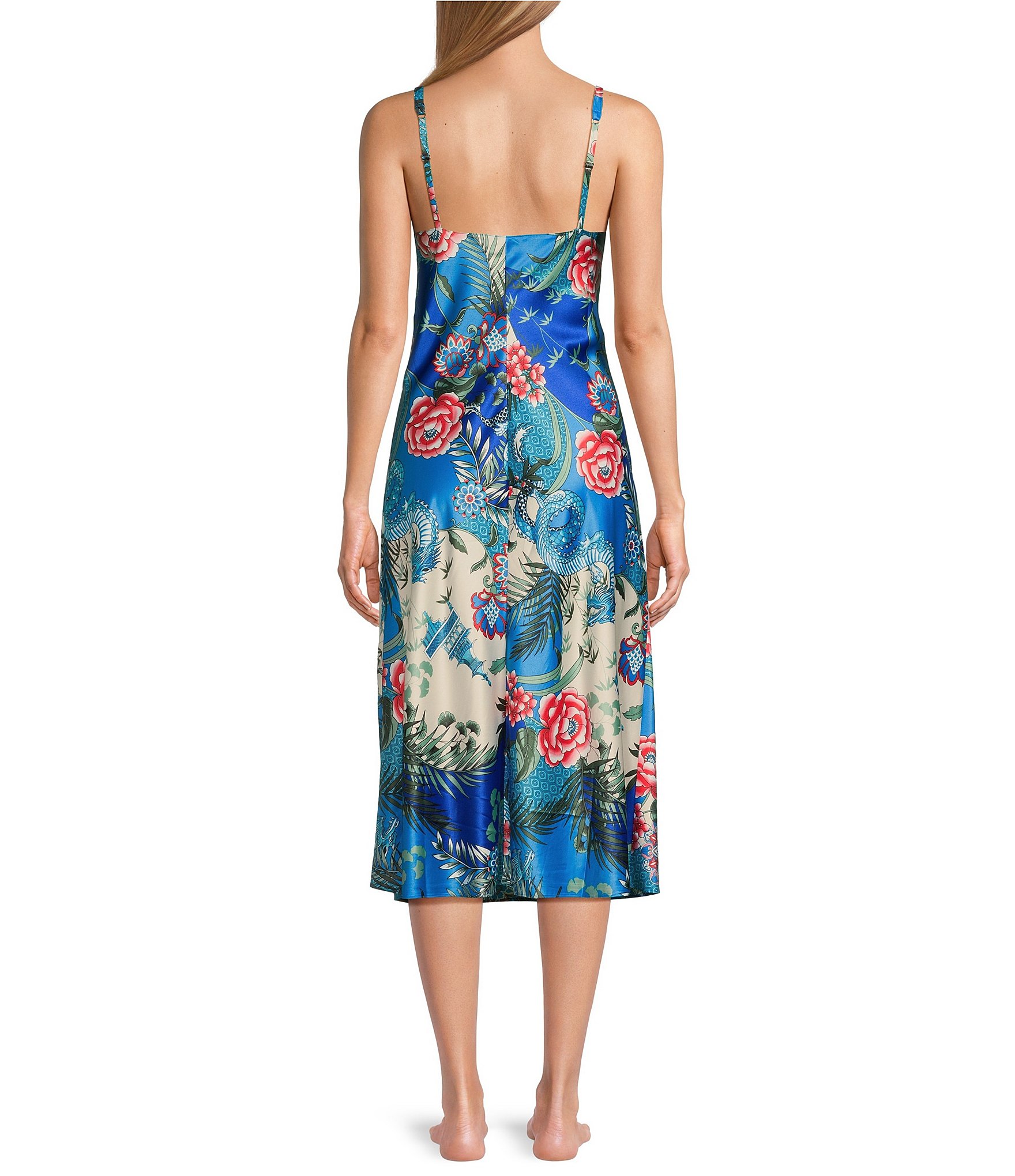 N by Natori Allover Printed Sleeveless V-Neck Coordinating Satin Nightgown