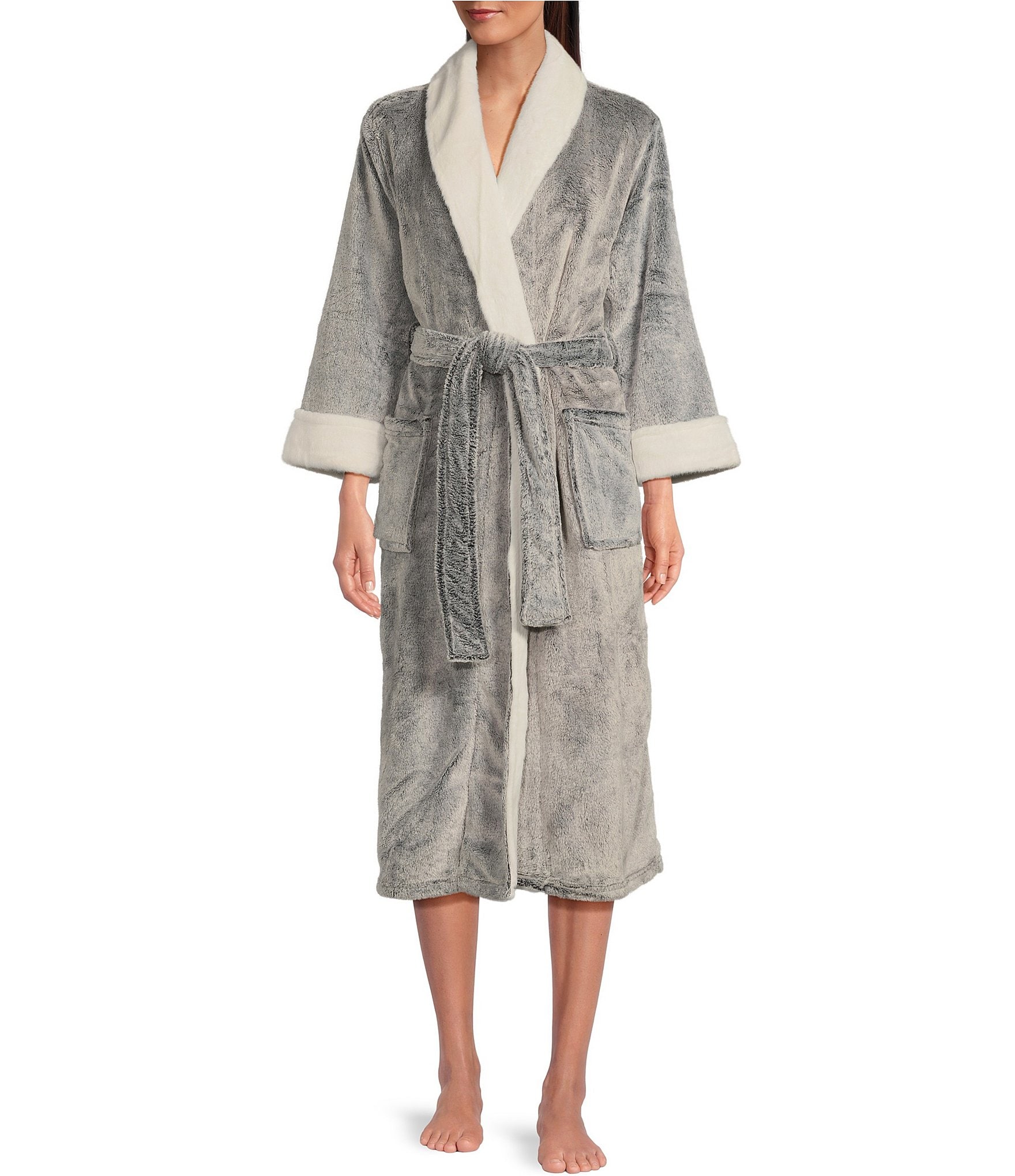 N by Natori Frosted Cashmere Fleece Long Sleeve Shawl Collar Robe ...