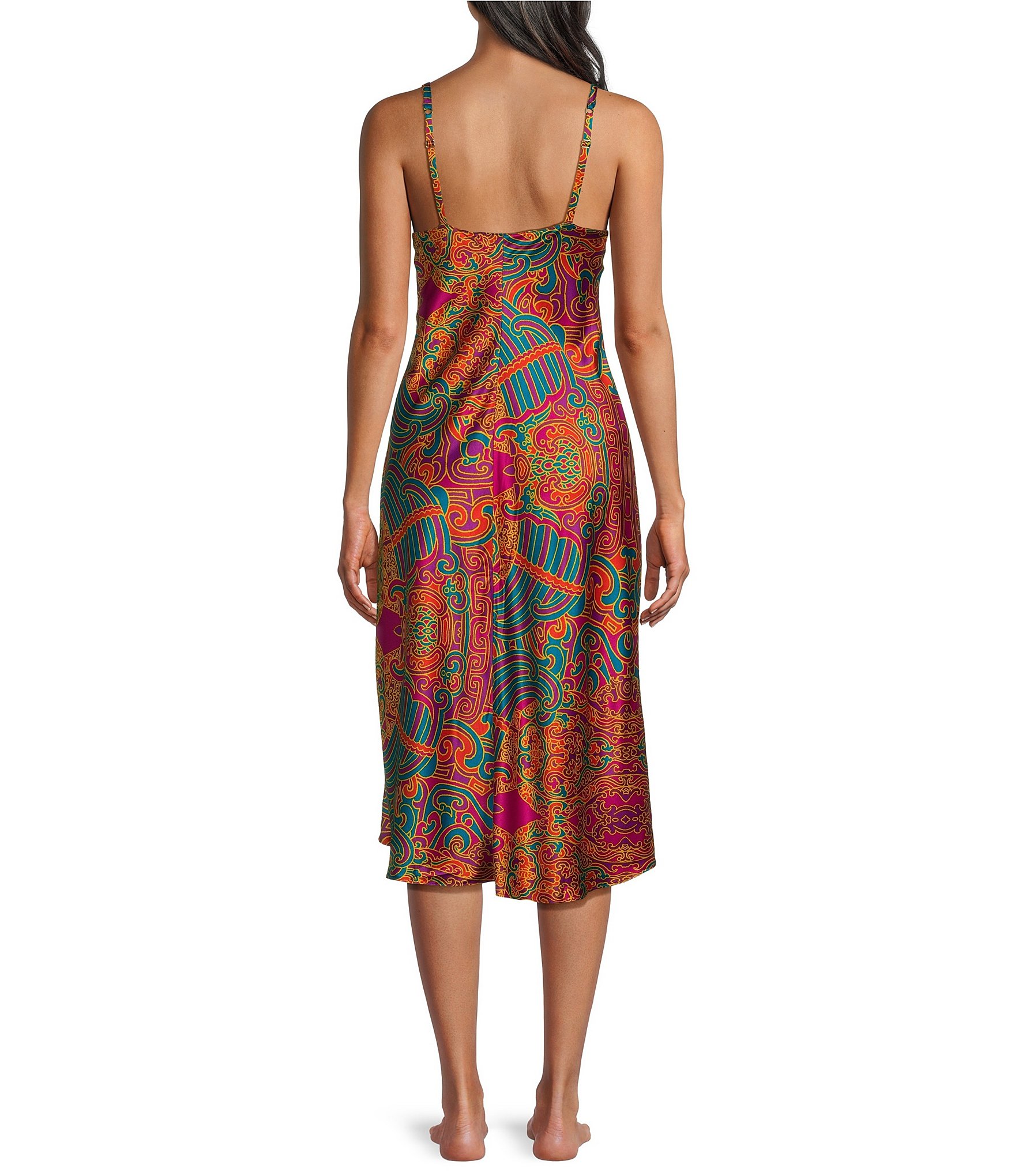 N by Natori Kaleidoscope Sleeveless V-Neck Coordinating Satin Nightgown