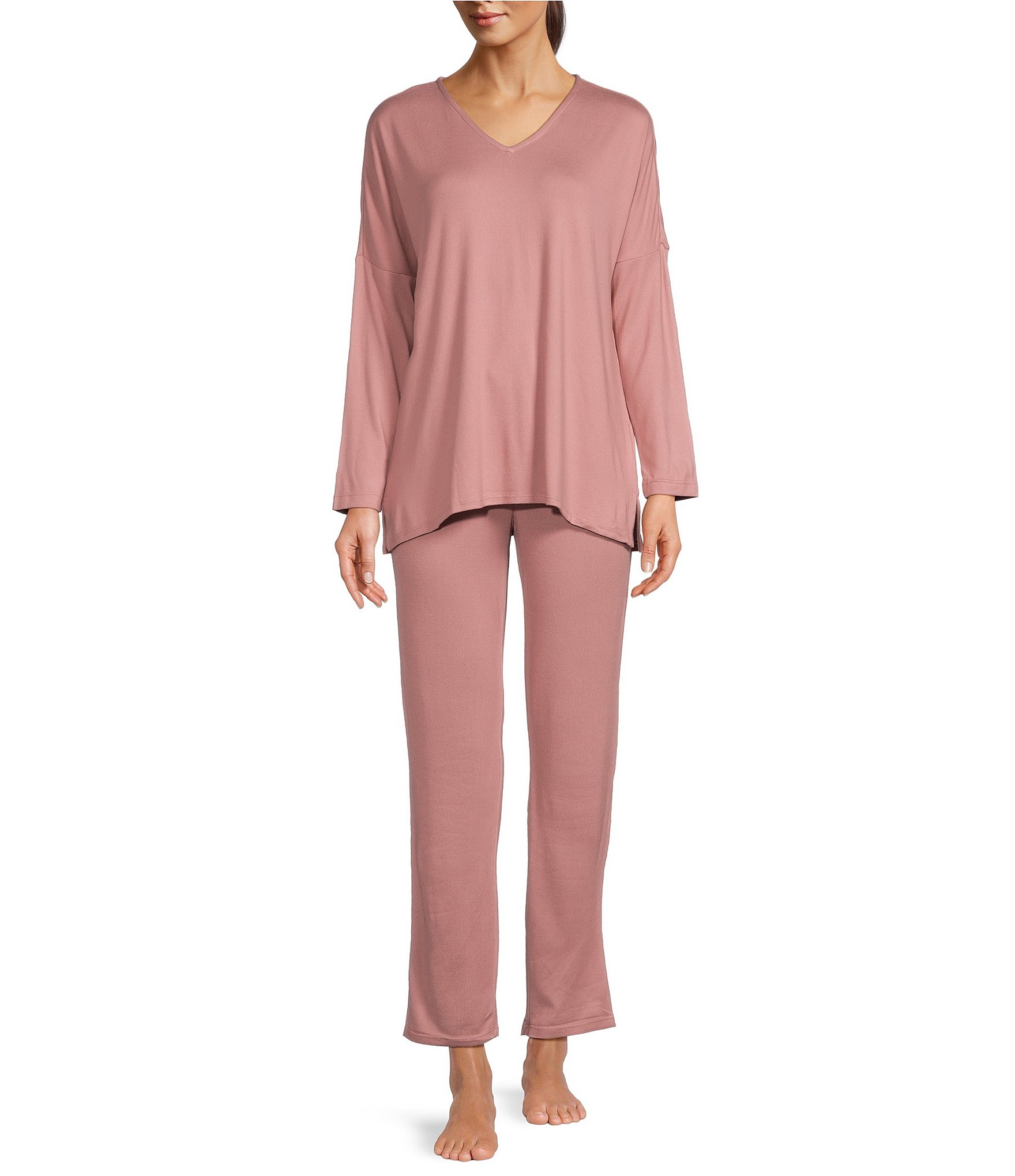 N By Natori Long Sleeve V-Neck Sweater Knit Lounge Set