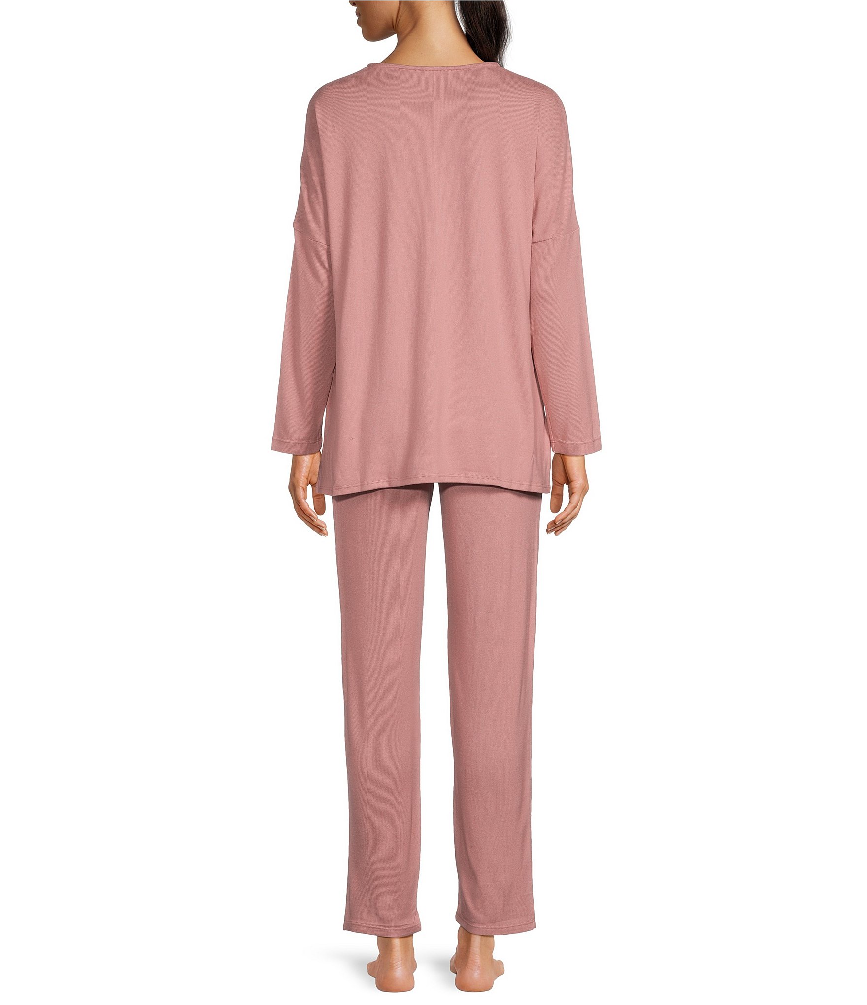 N By Natori Long Sleeve V-Neck Sweater Knit Lounge Set