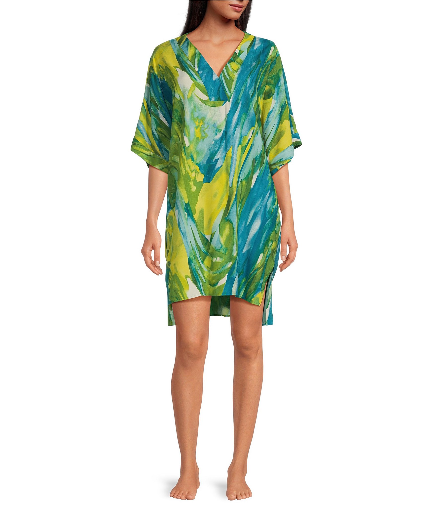 N by Natori Paradise Short Sleeve V-Neck Woven Printed Nightshirt ...