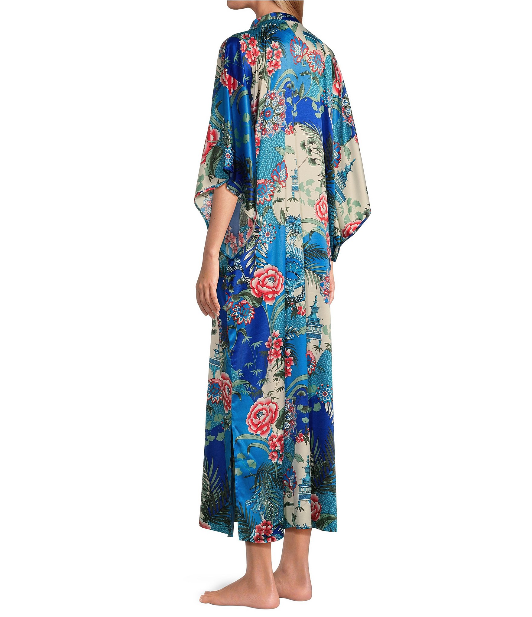 Natori N by Natori Satin Allover Printed Split Round Neck Butterfly Caftan The Shops at Willow Bend