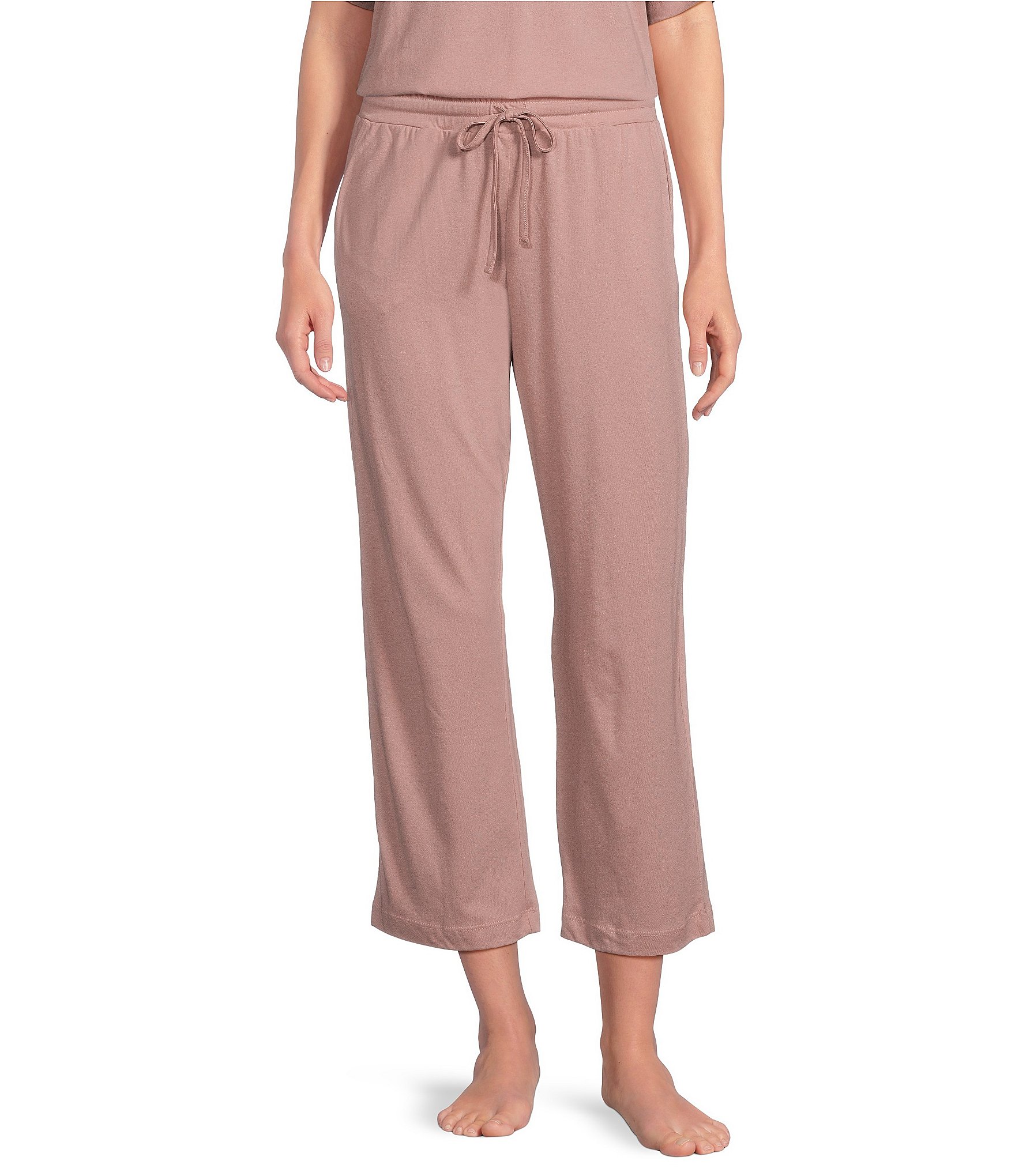 N by Natori Solid Knit Drawstring Tie Waist Side Pocket Coordinating Cropped Lounge Pant