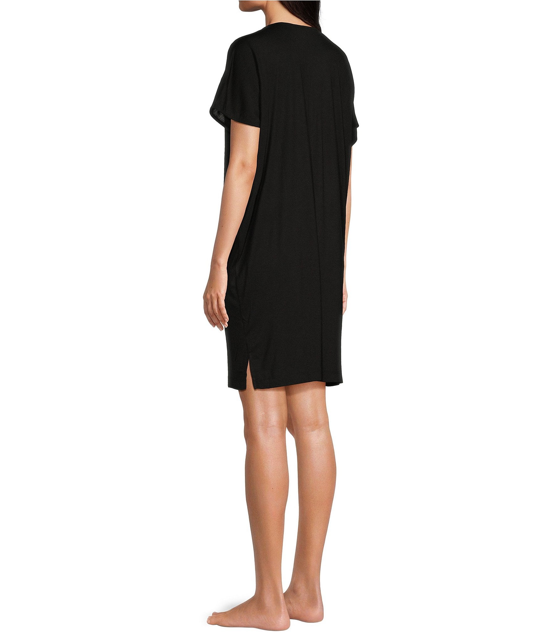 N By Natori Solid Short Sleeve V-Neck Knit Nightshirt