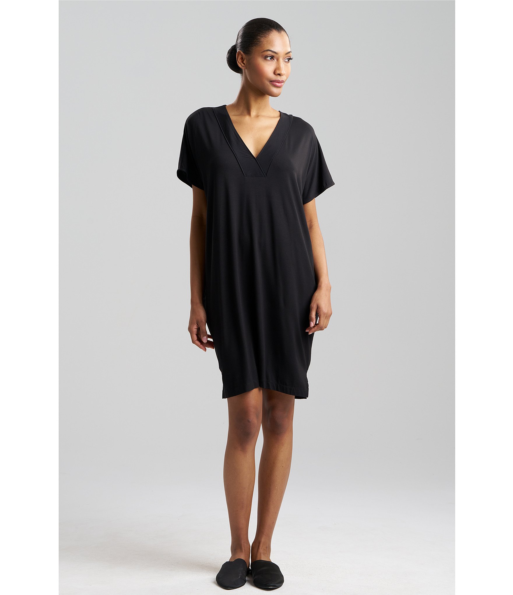 N By Natori Solid Short Sleeve V-Neck Knit Nightshirt