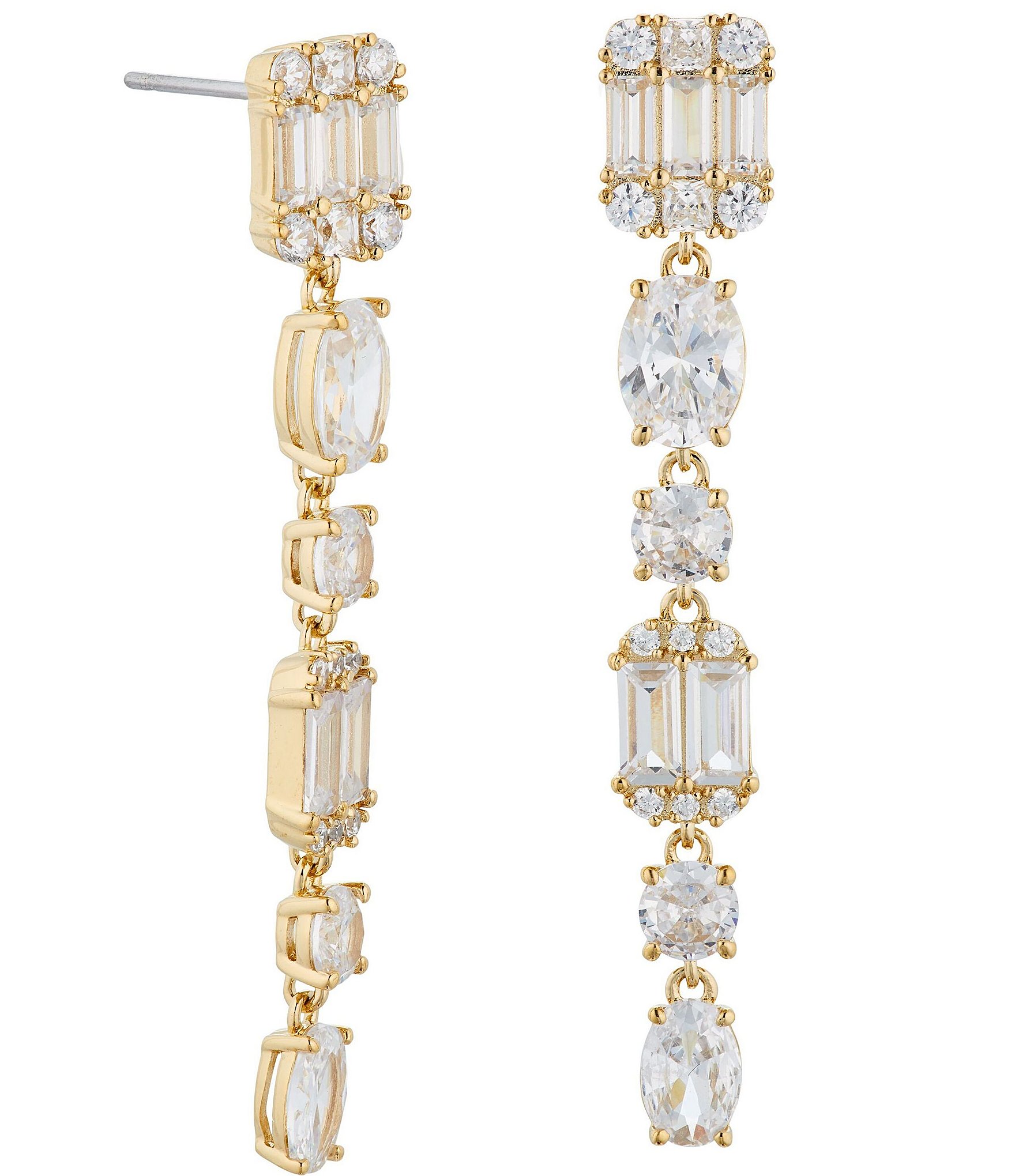 Nadri Cluster Crystal 18K Gold Linear Earrings