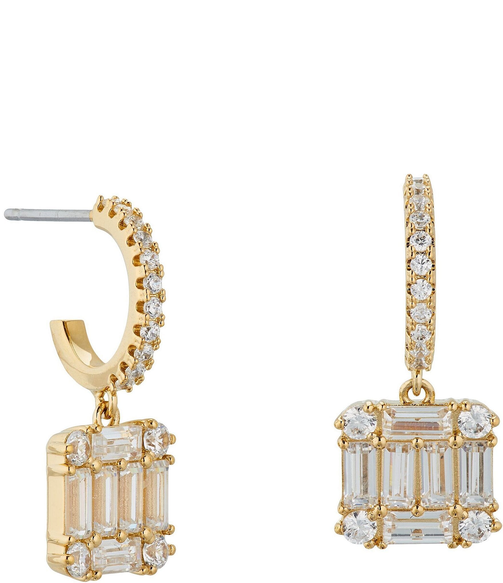 Nadri Cluster Crystal Drop C Square Hoop Earrings