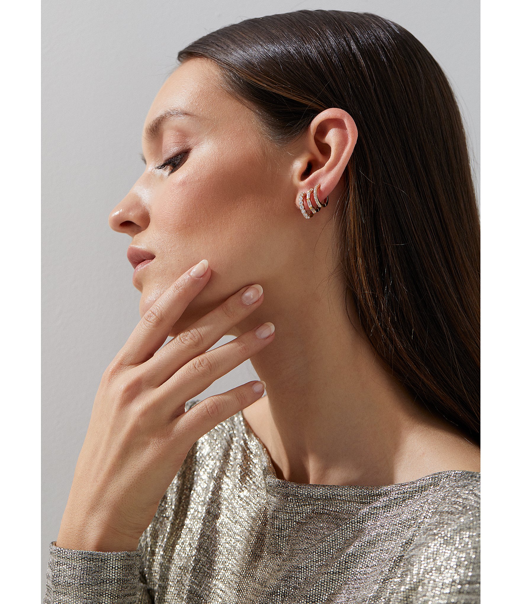 Nadri Delphine 18K Triple Linked Crawler Hoop Earrings