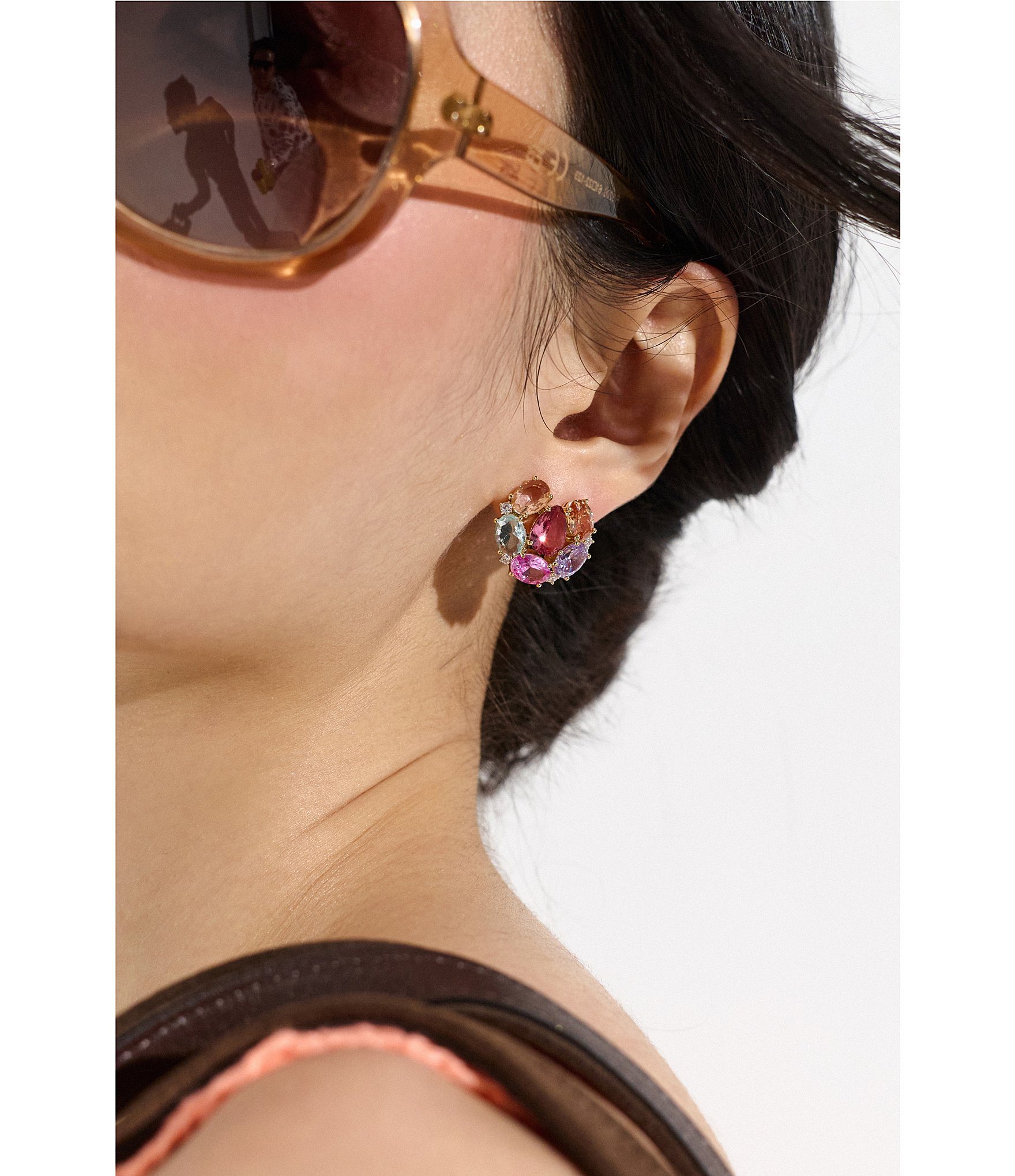 Nadri Mojito Multi Stone Button Stud Earrings
