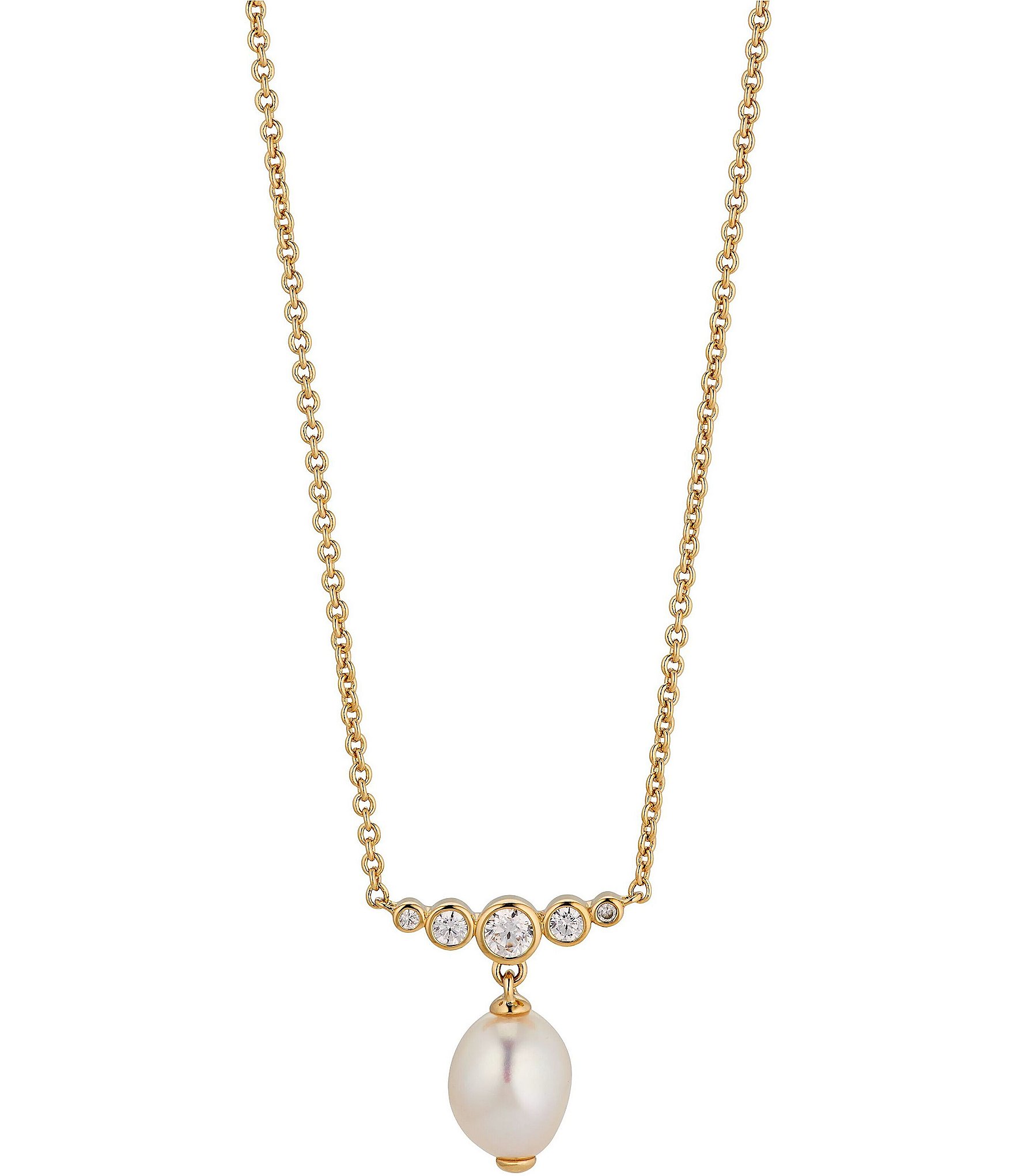 Nadri Siren Freshwater Pearl Drop Crystal Short Pendant Necklace