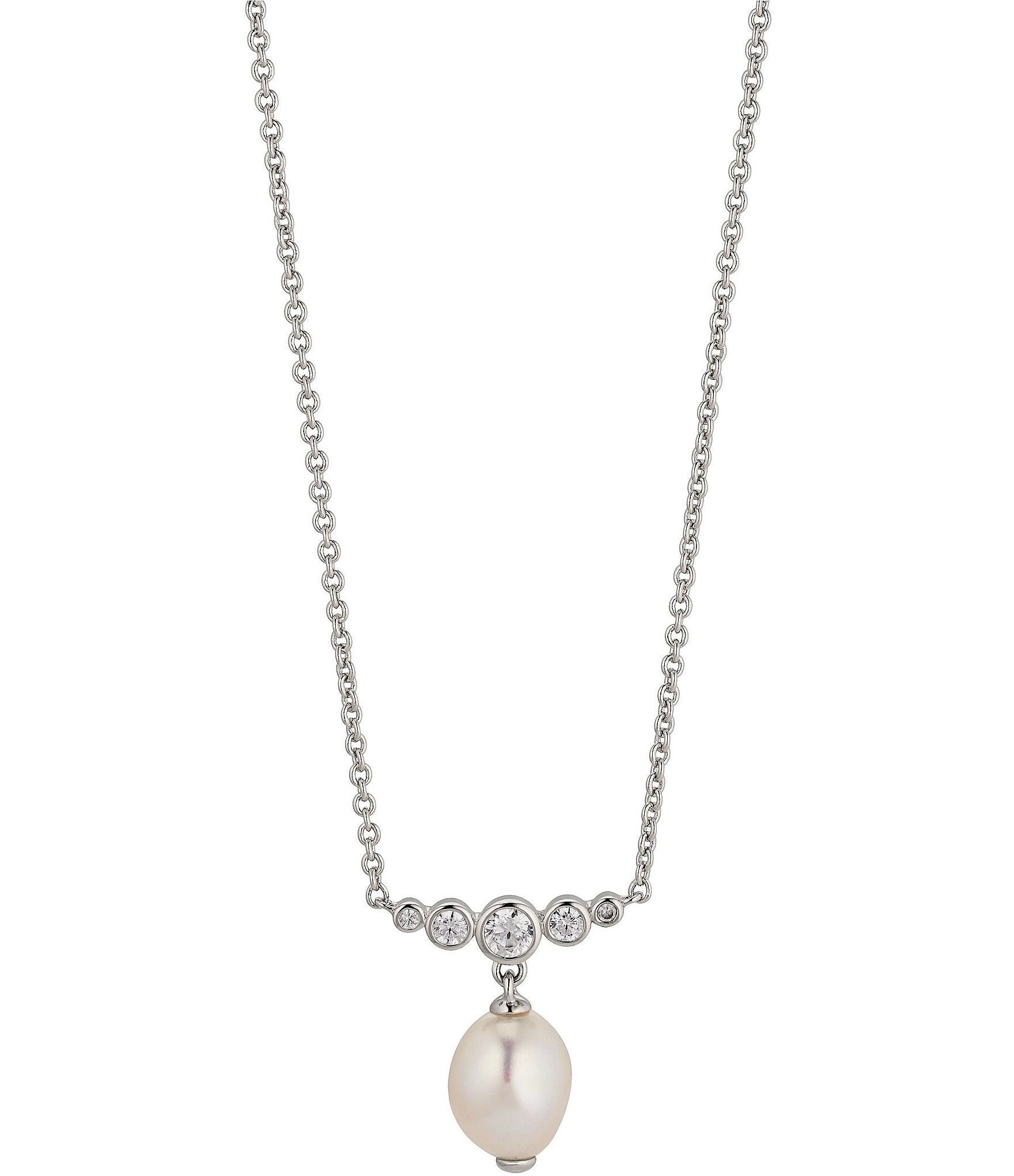 Nadri Siren Freshwater Pearl Drop Crystal Short Pendant Necklace