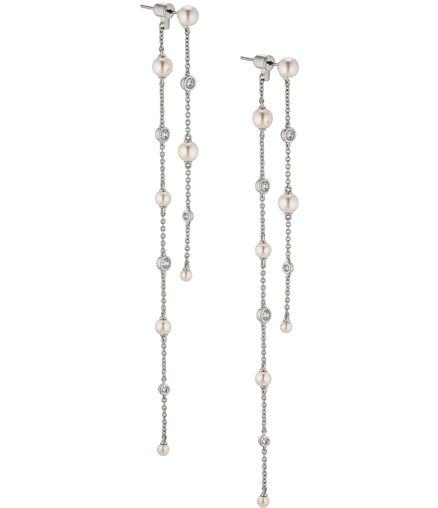 Nadri Siren Pearl and Crystal Long Linear Earrings