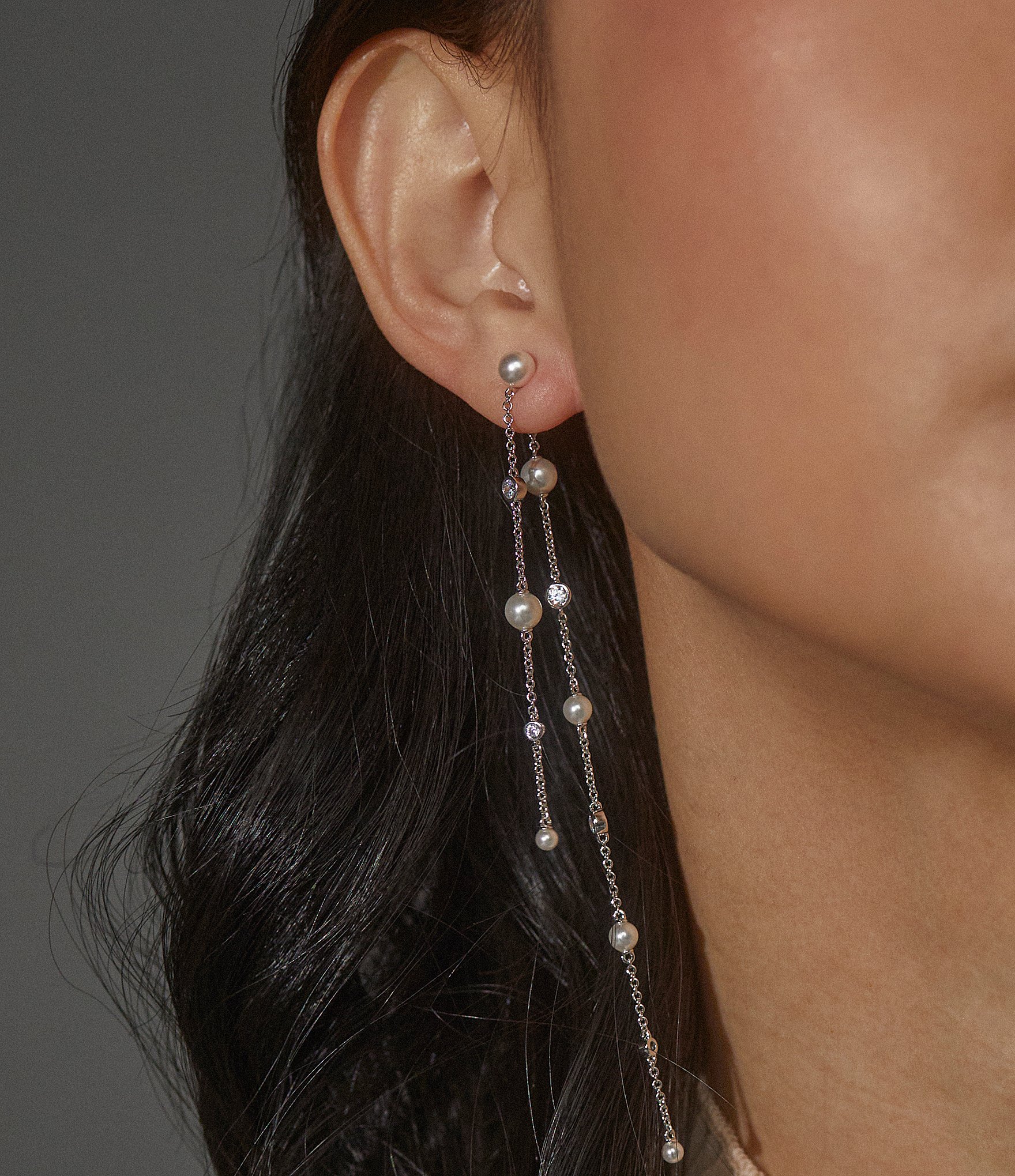 Nadri Siren Pearl and Crystal Long Linear Earrings