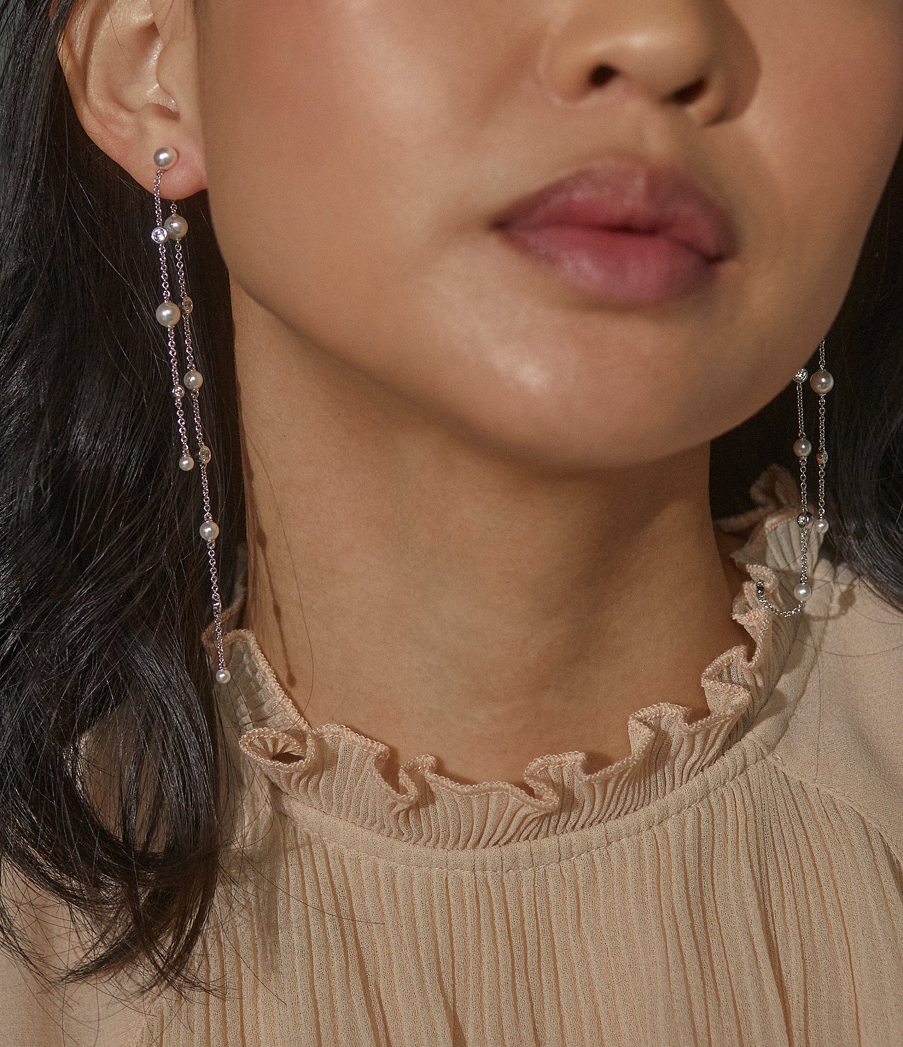 Nadri Siren Pearl and Crystal Long Linear Earrings