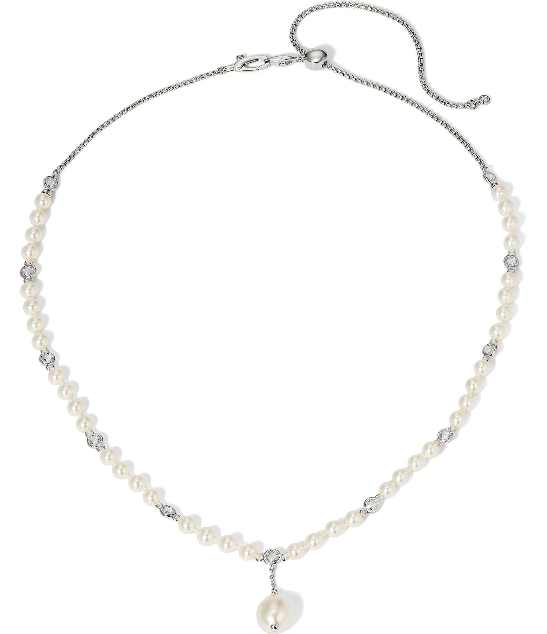 Nadri Siren Pearl and CZ Stone Drop Collar Necklace