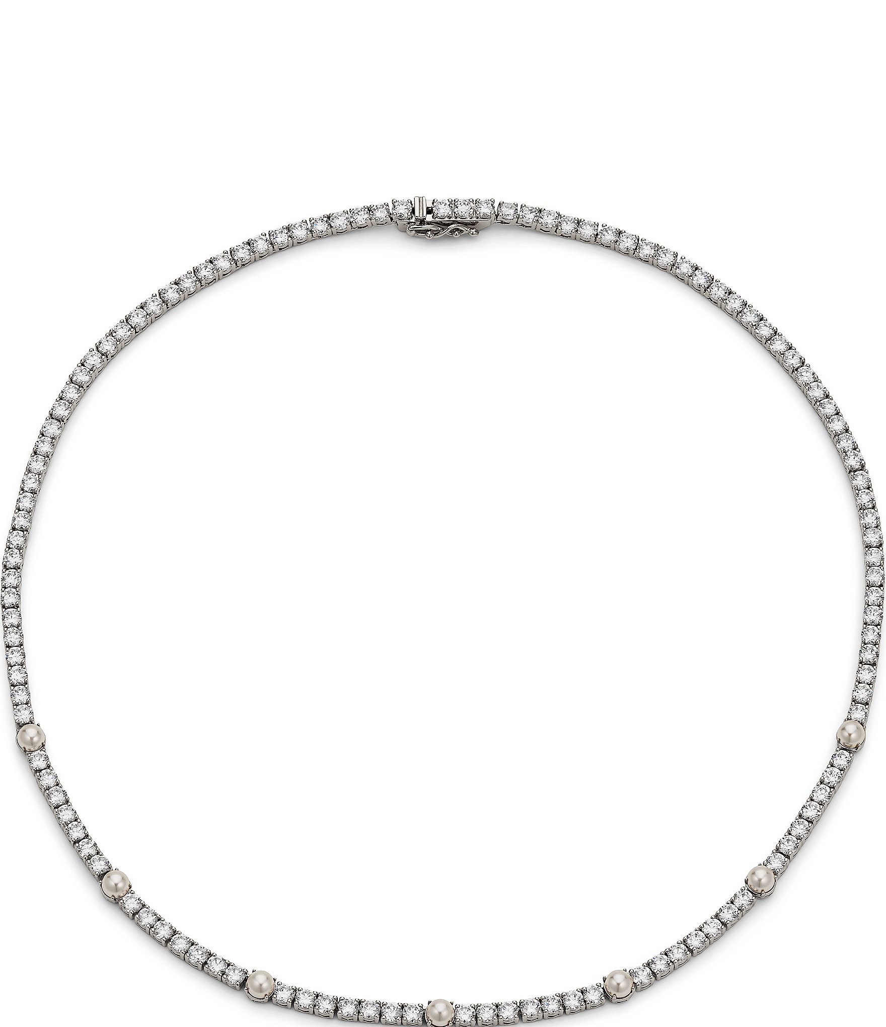 Nadri Tennis Crystal Pearl Collar Necklace