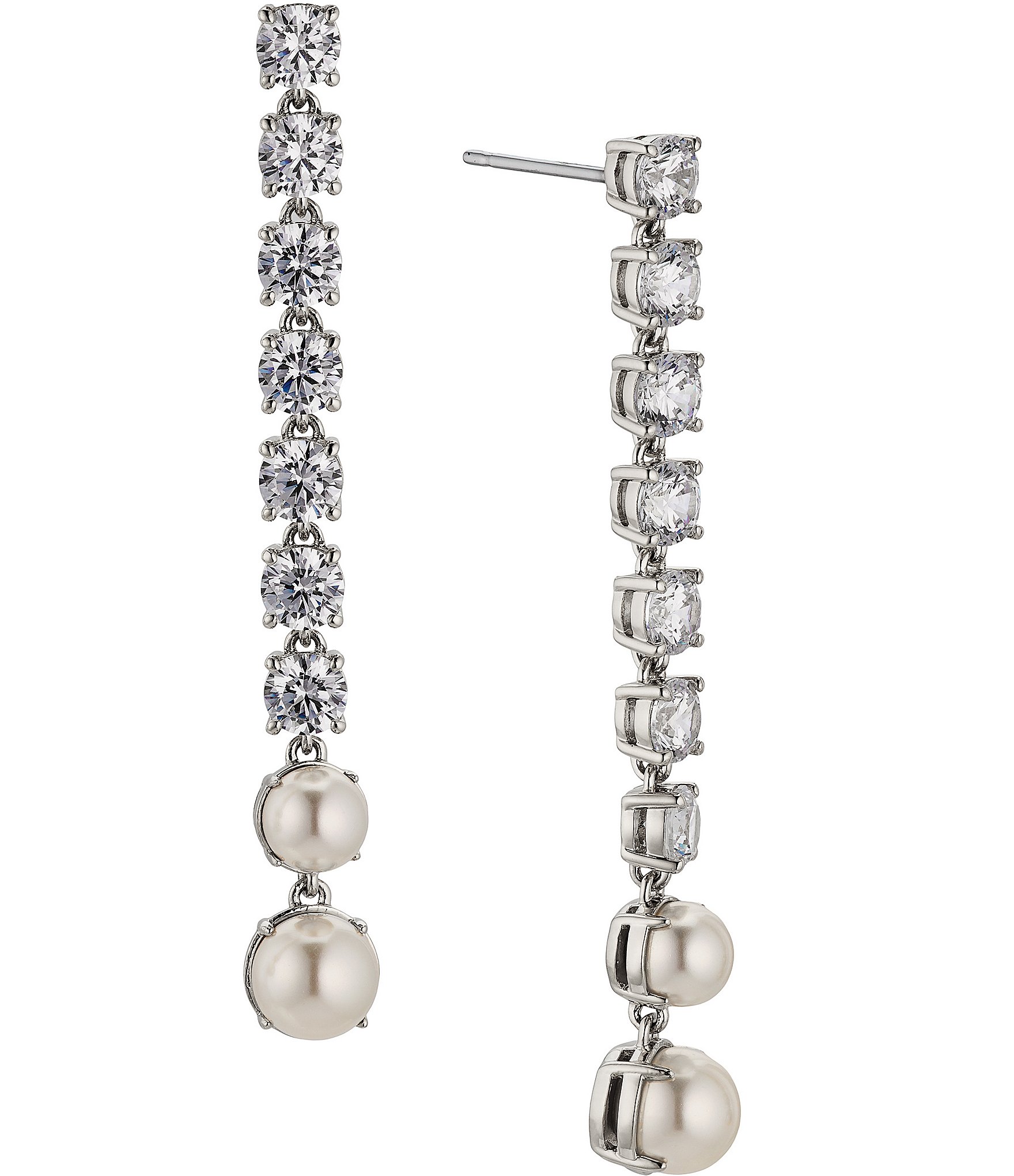 Nadri Tennis Crystal Pearl Linear Earrings