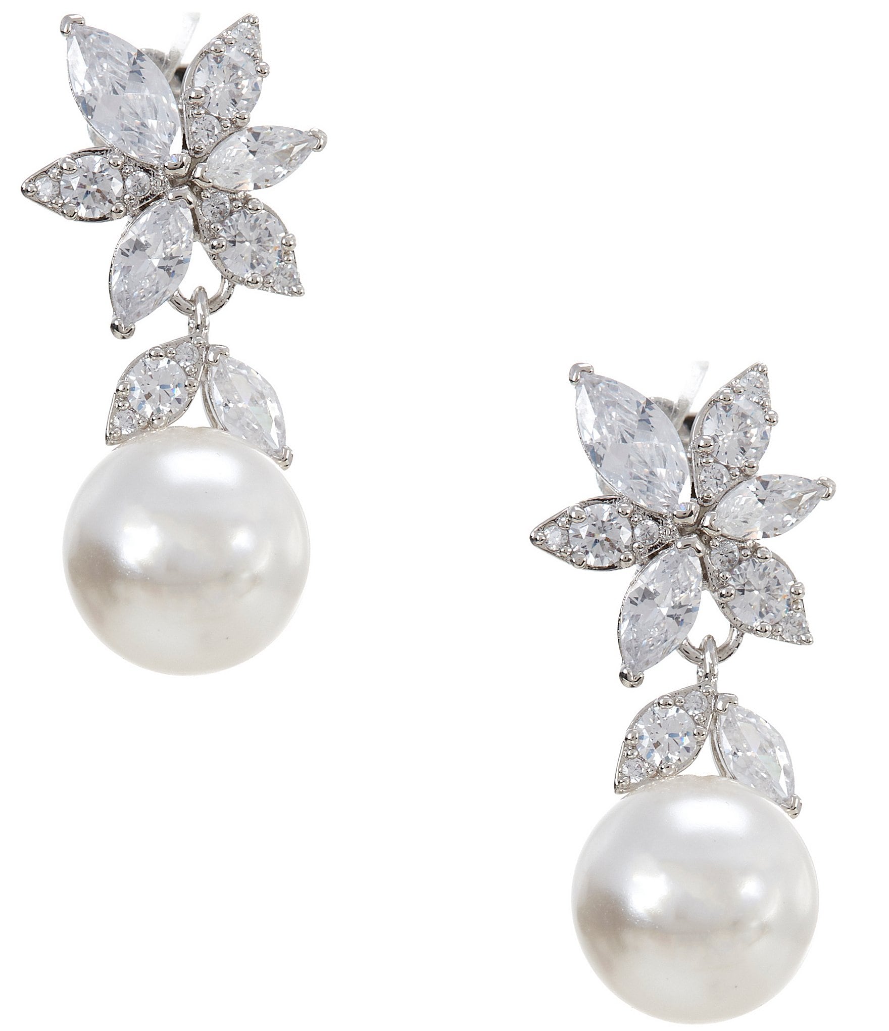 Nadri Under The Sea Cluster CZ Pearl Drop Earrings