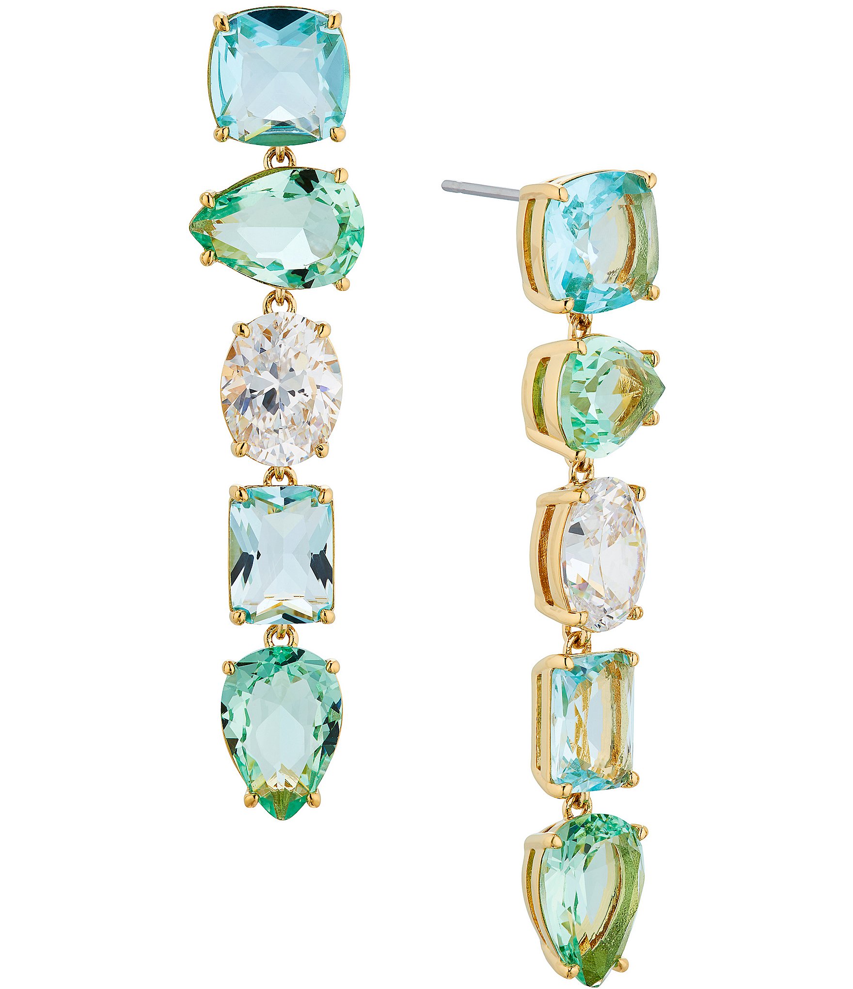 Nadri Watercolor Blue and Green 18K Gold Crystal Linear Earrings - Gold