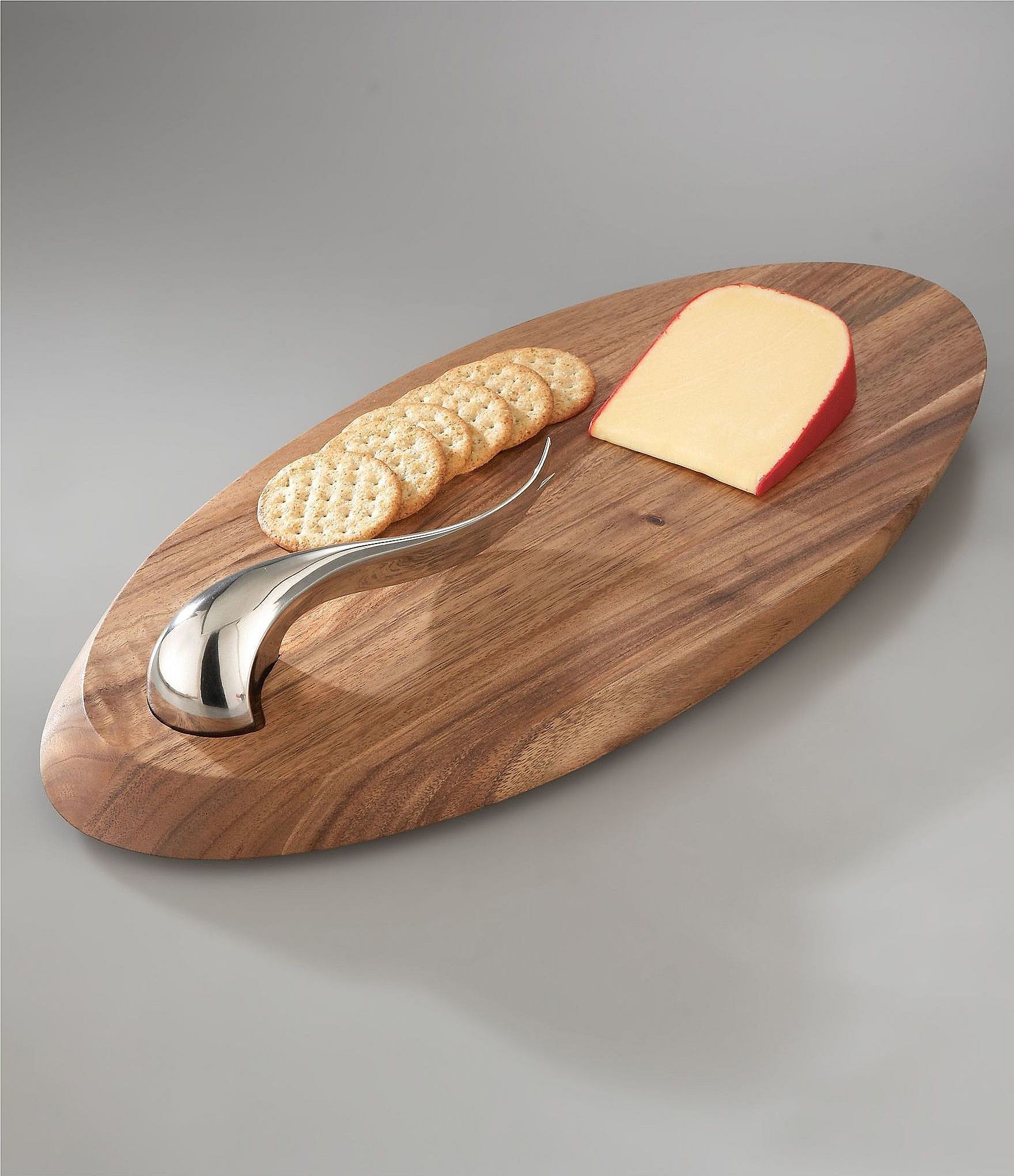 Nambe Swoop Wooden Cheese Board with Stainless Steel Knife