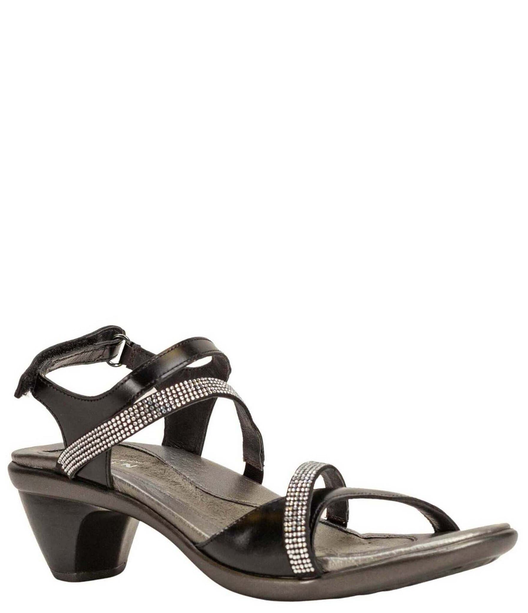 Naot Innovate Leather Rhinestone Detail Block Heel Dress Sandals