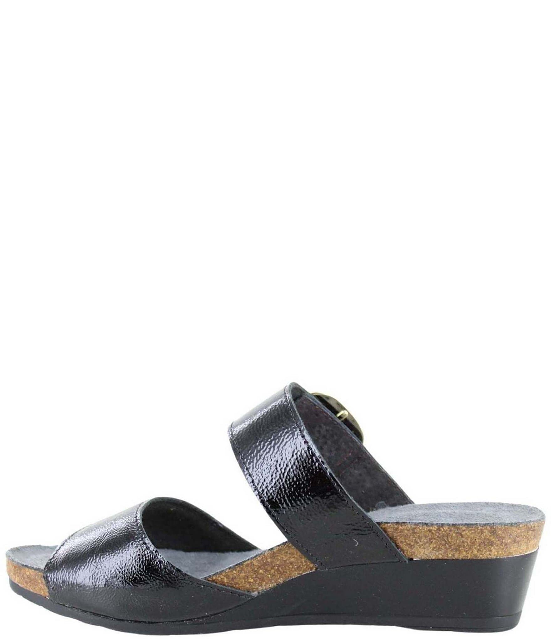 Naot Magic Crinkle Patent Leather Wedge Slide Sandals