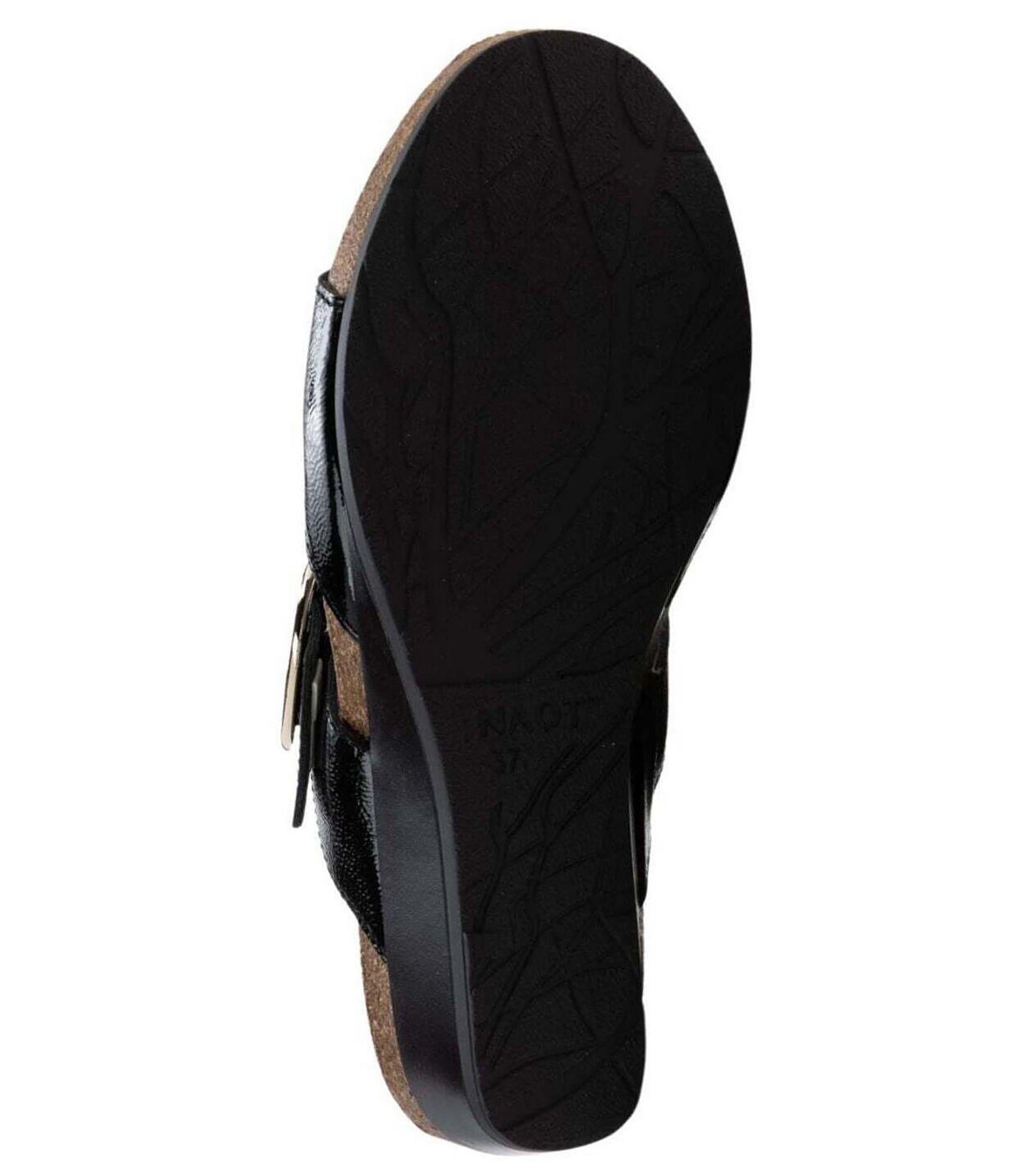 Naot Magic Crinkle Patent Leather Wedge Slide Sandals