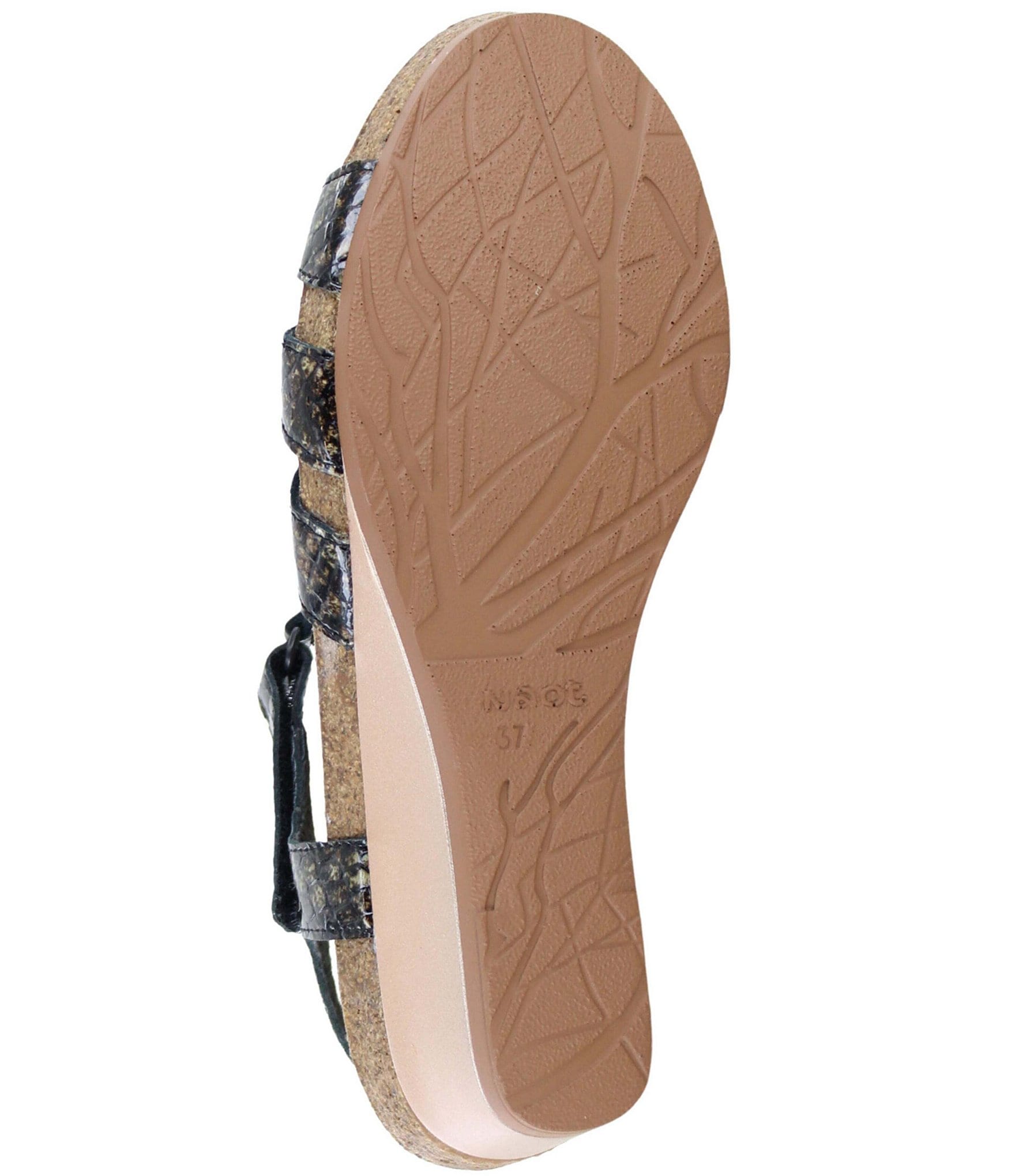 Naot Starlet Snake Embossed Leather Ankle Strap Wedge Sandals