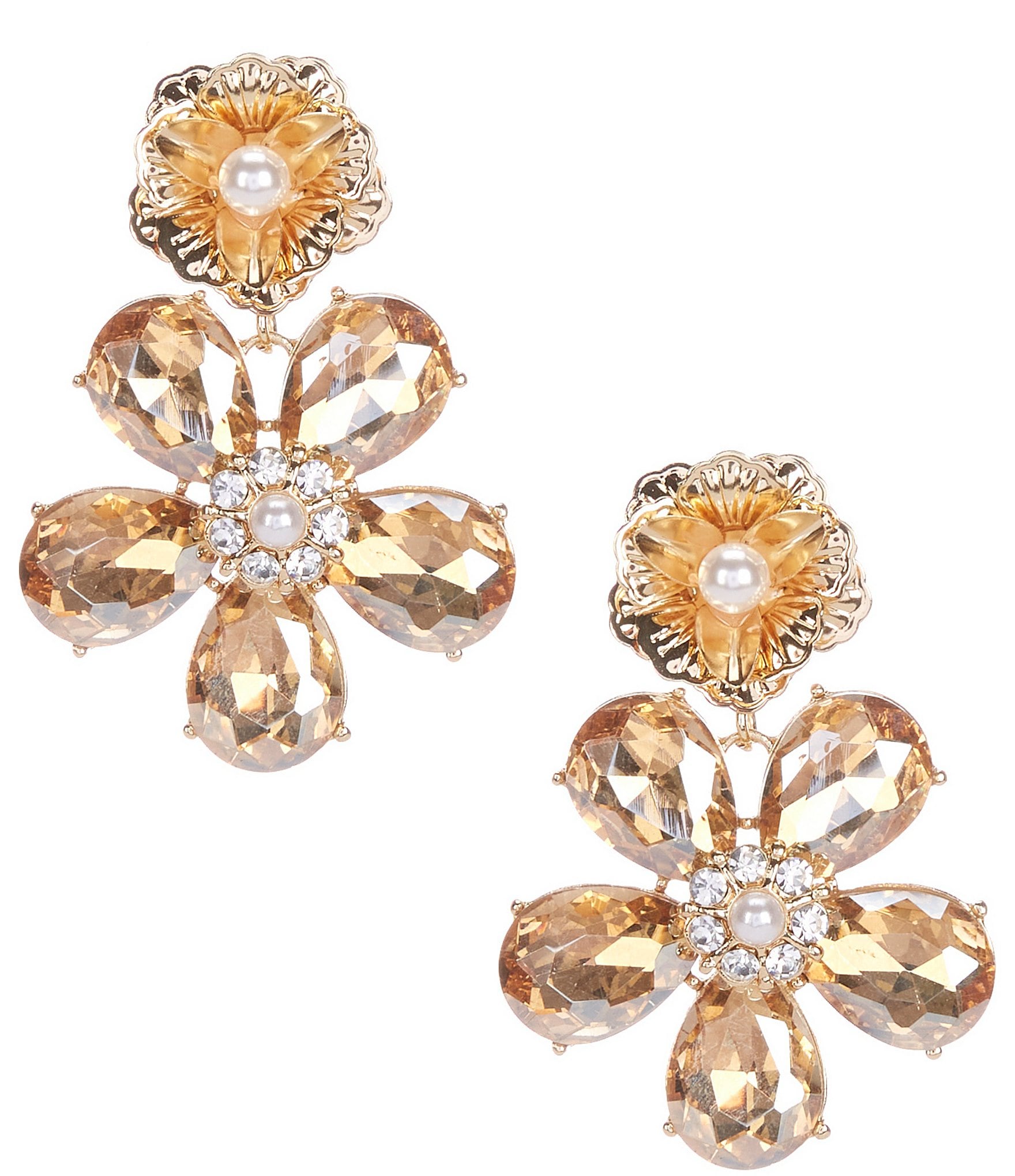 Natasha Accessories Champagne Flower Drop Earrings | Dillard's