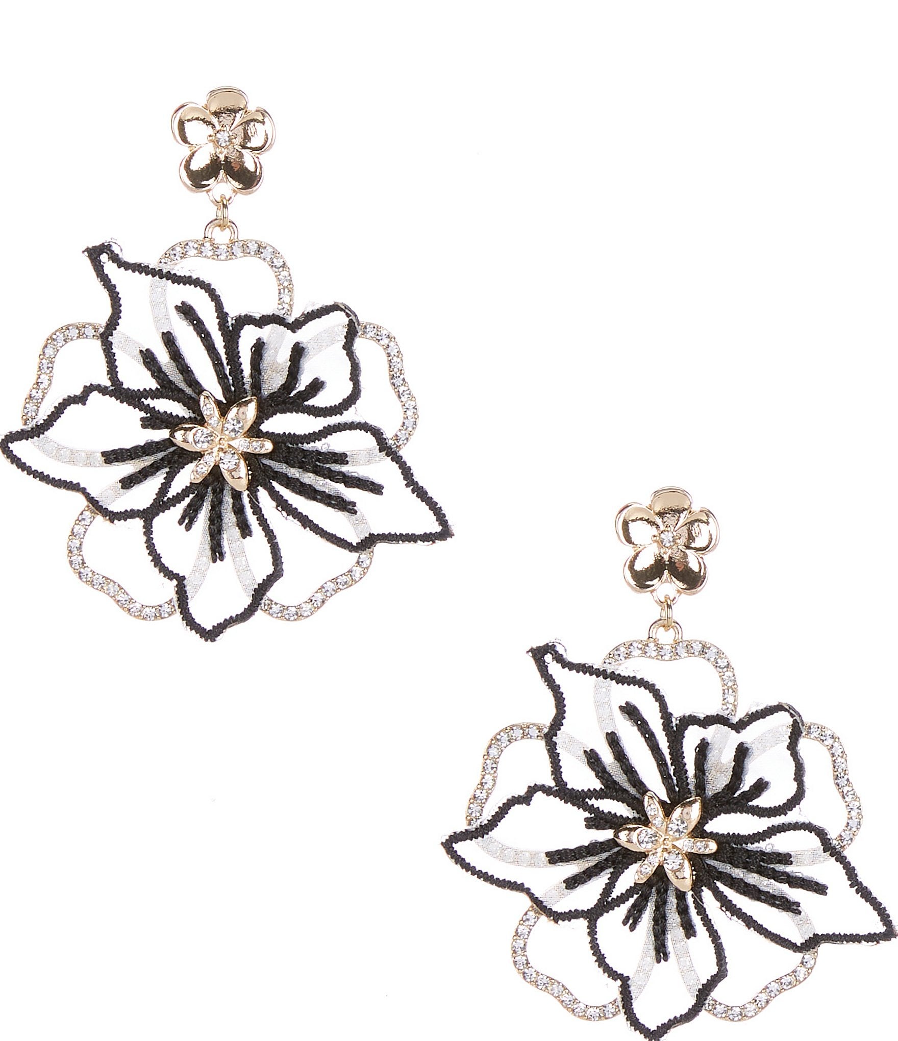 Natasha Accessories Crystal Lace Flower Drop Statement Earrings