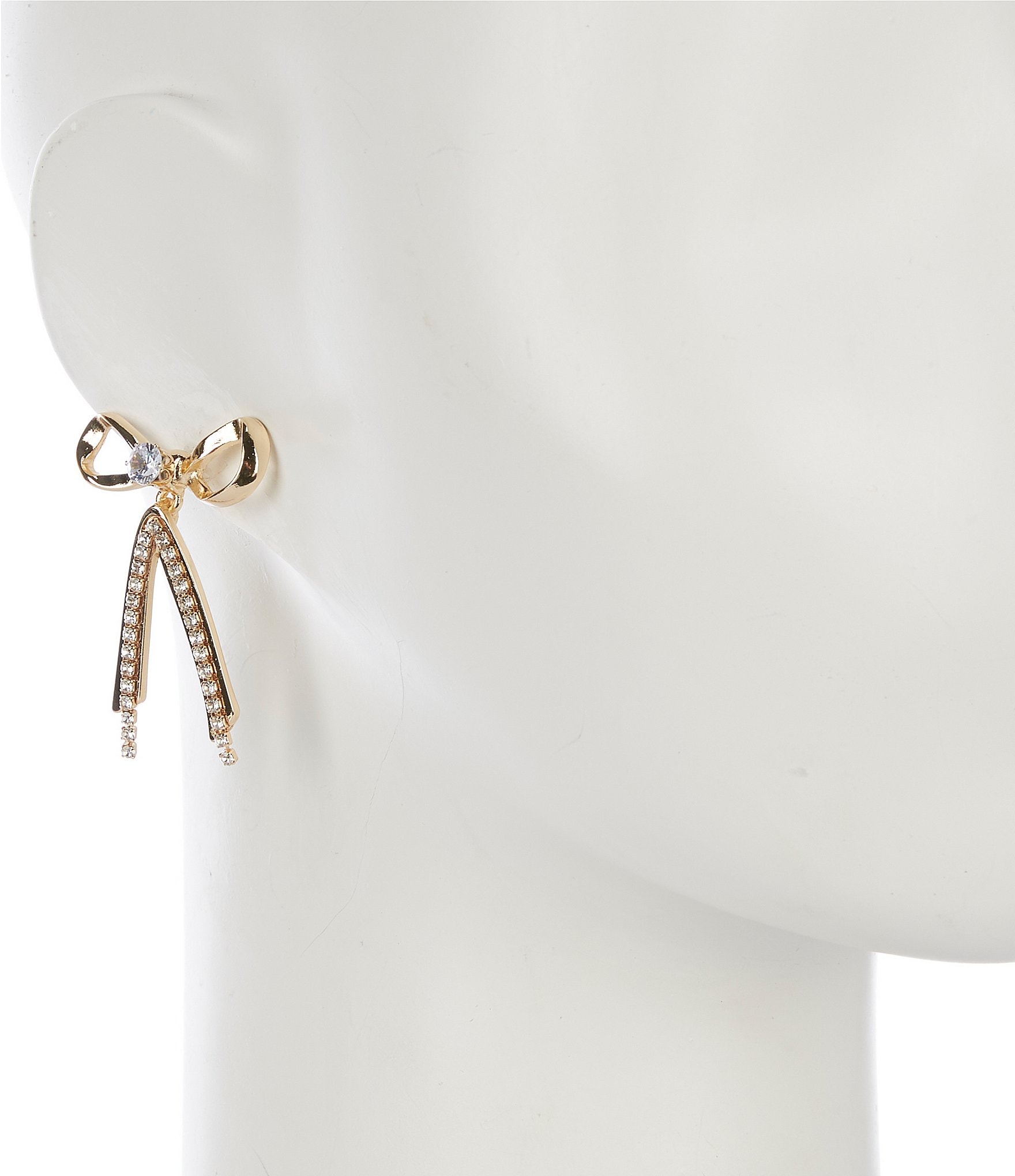 Natasha Accessories CZ Metal Bow Drop Earrings