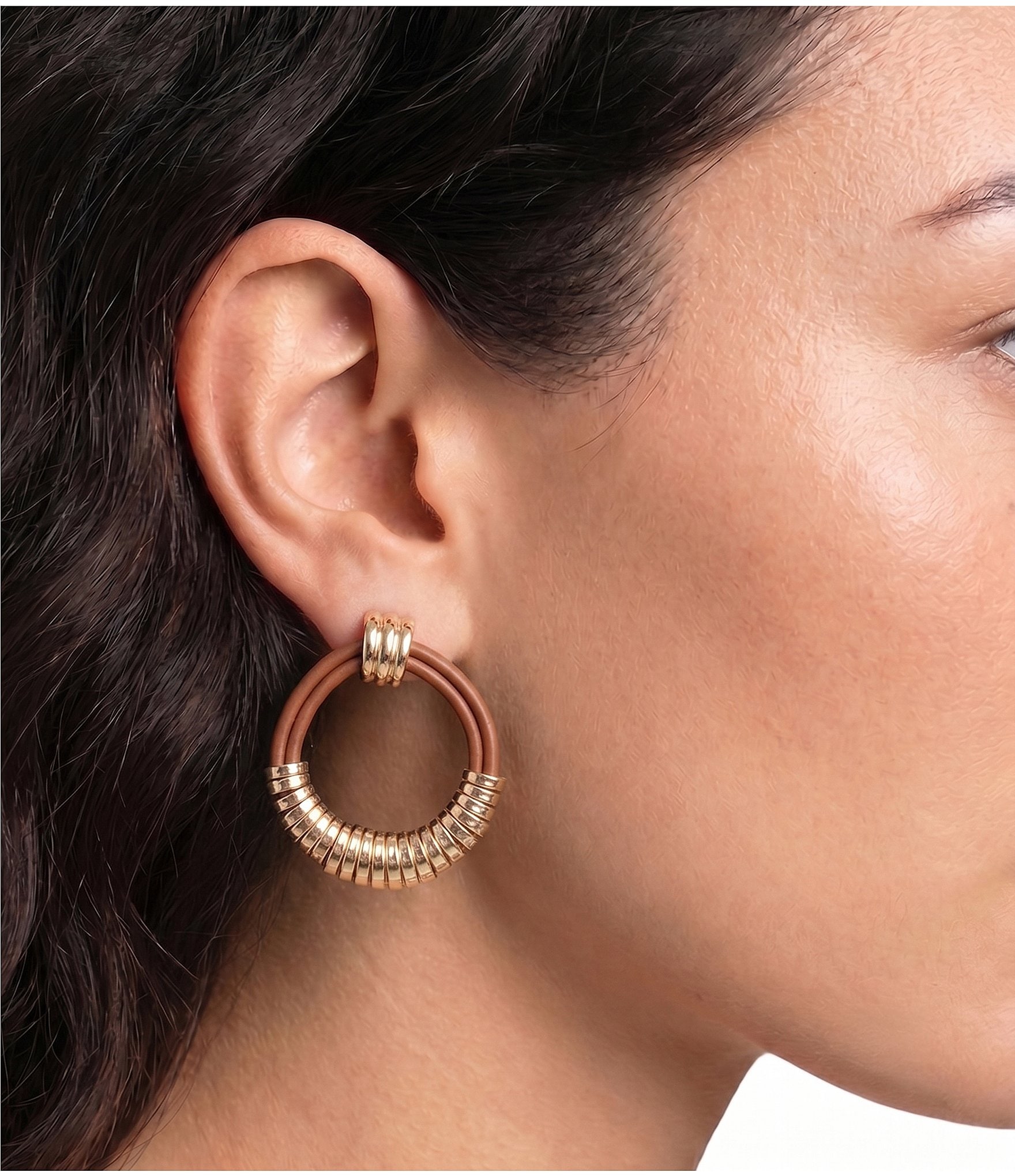 Natasha Accessories Leather Circle Drop Earrings