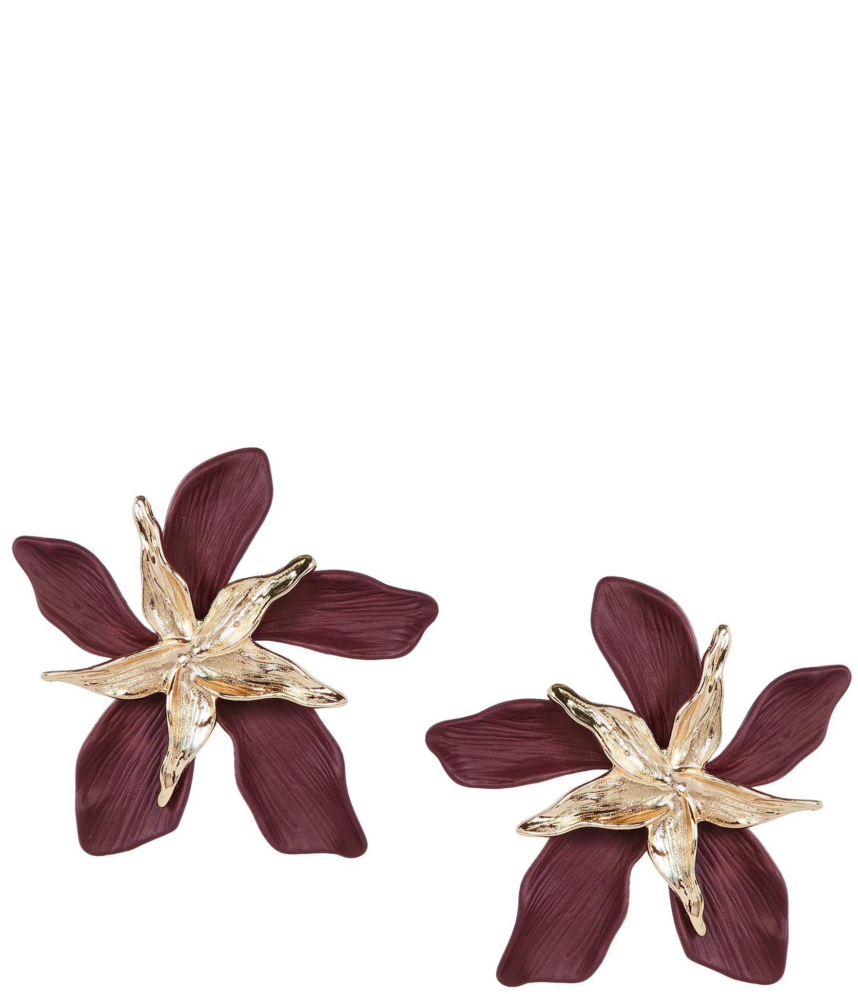 Natasha Accessories Matte Metal Stack Flower Drop Statement Earrings