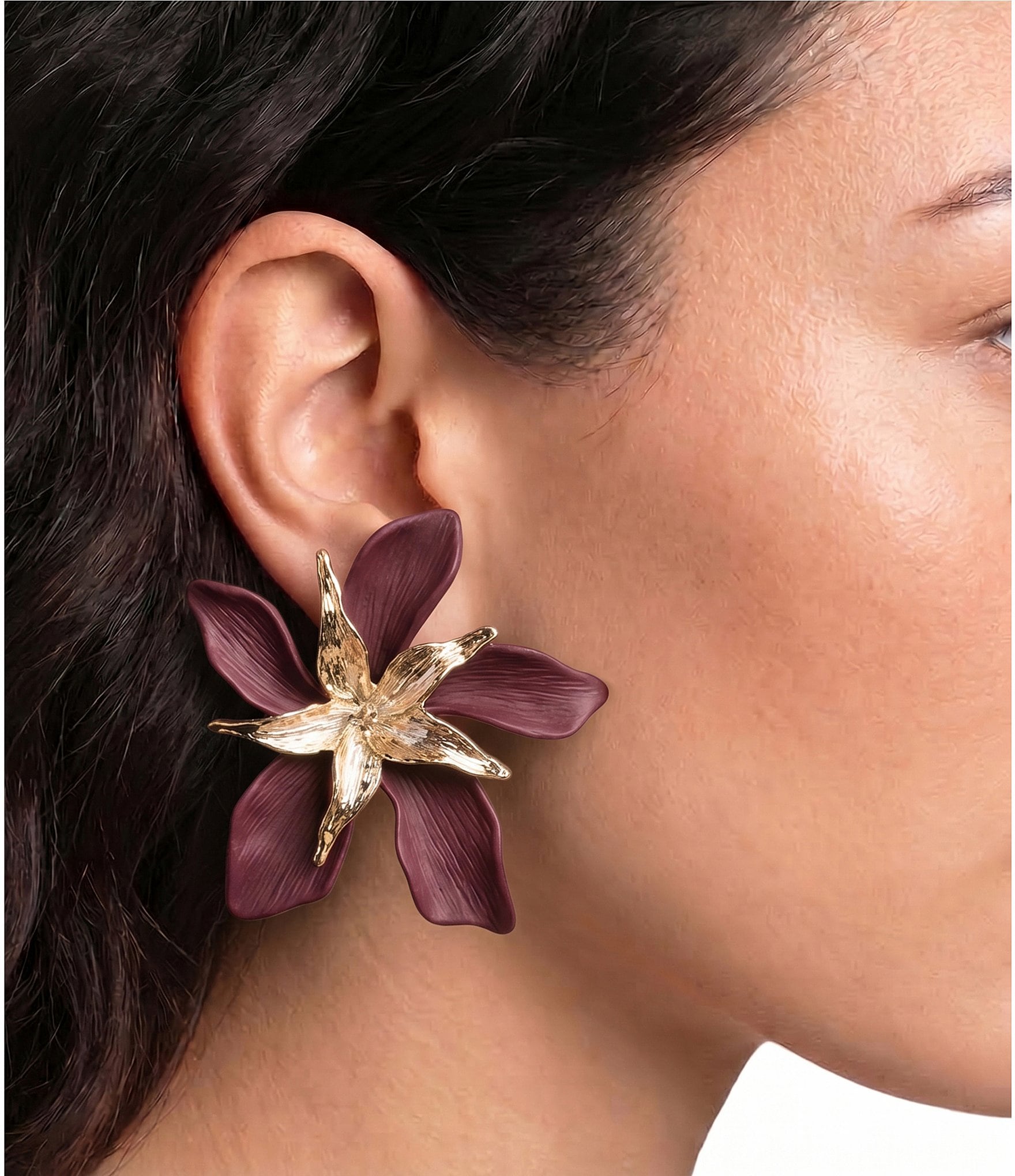 Natasha Accessories Matte Metal Stack Flower Drop Statement Earrings