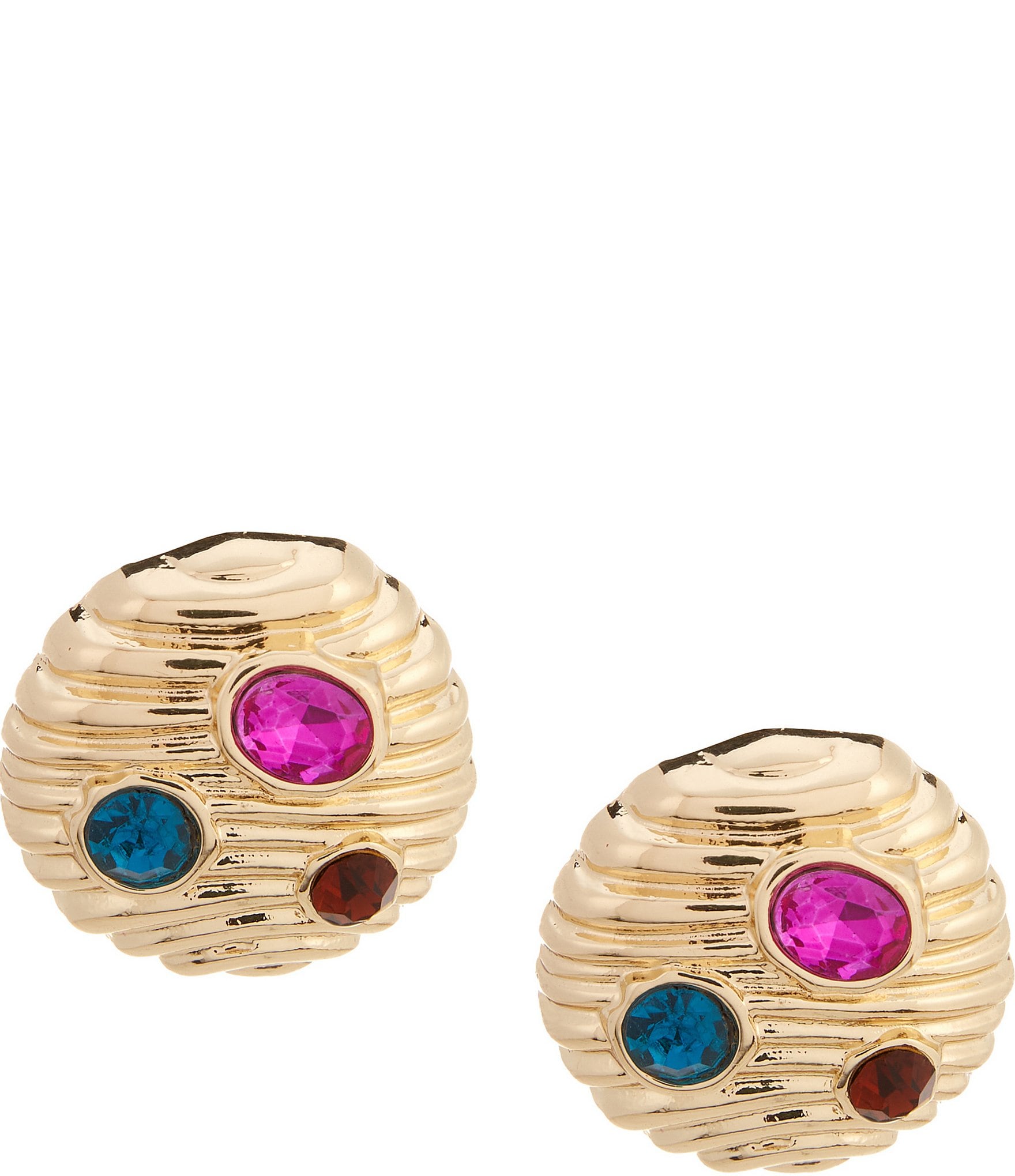 Natasha Accessories Ridge Circle Stone Stud Earrings