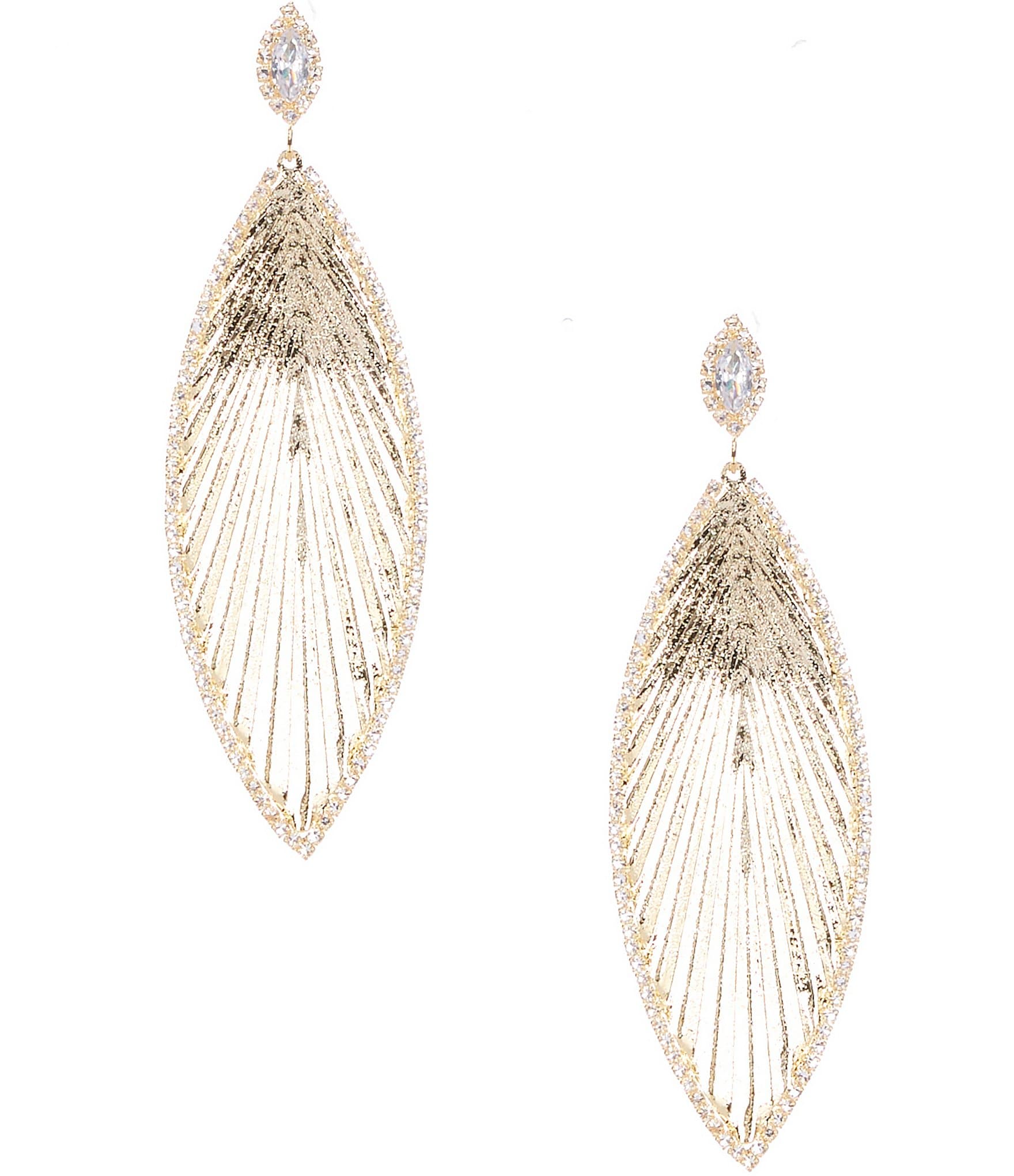 Natasha Accessories Sandust Rhinestone Leaf Statement Drop Earrings