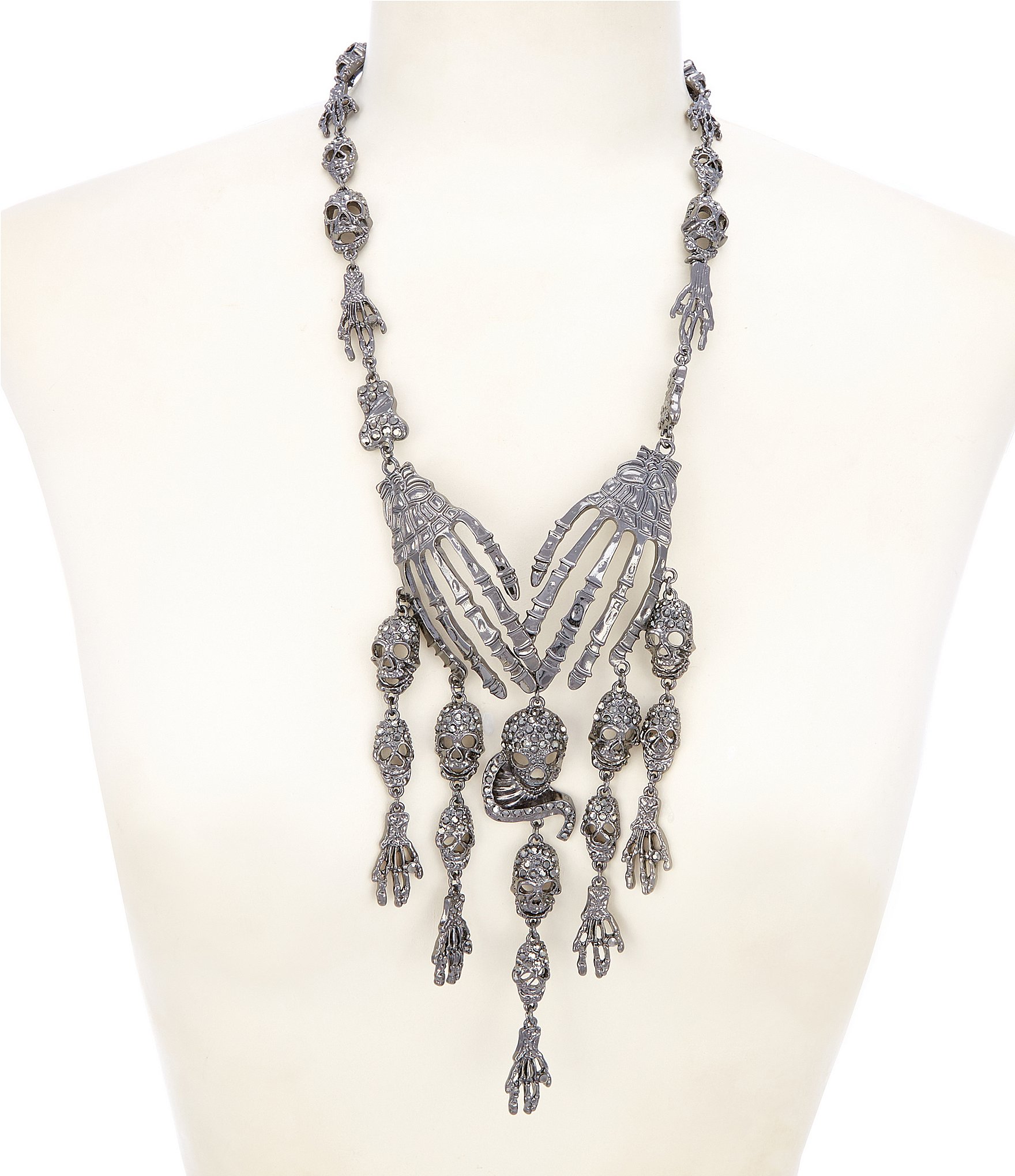 Natasha Accessories Skeleton Skull Rhinestone Statement Necklace