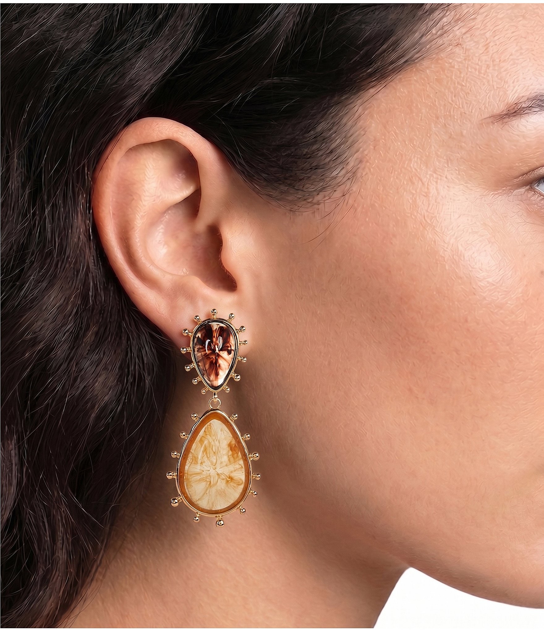 Natasha Accessories Stone Double Teardrop Drop Earrings