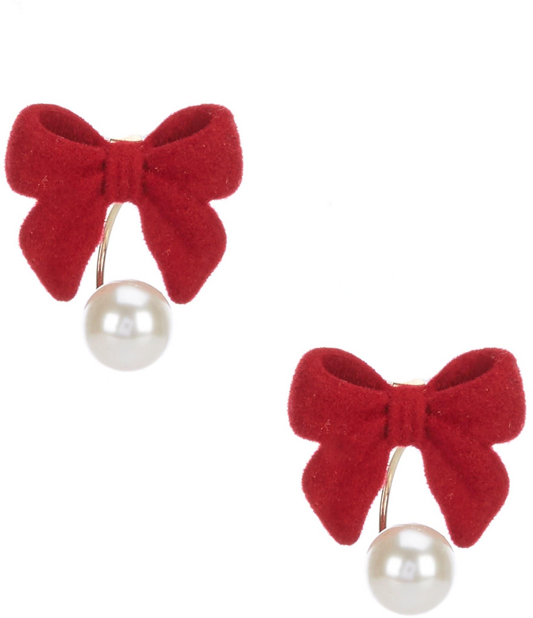 Natasha Accessories Velvet Bow Pearl Front Back Earrings